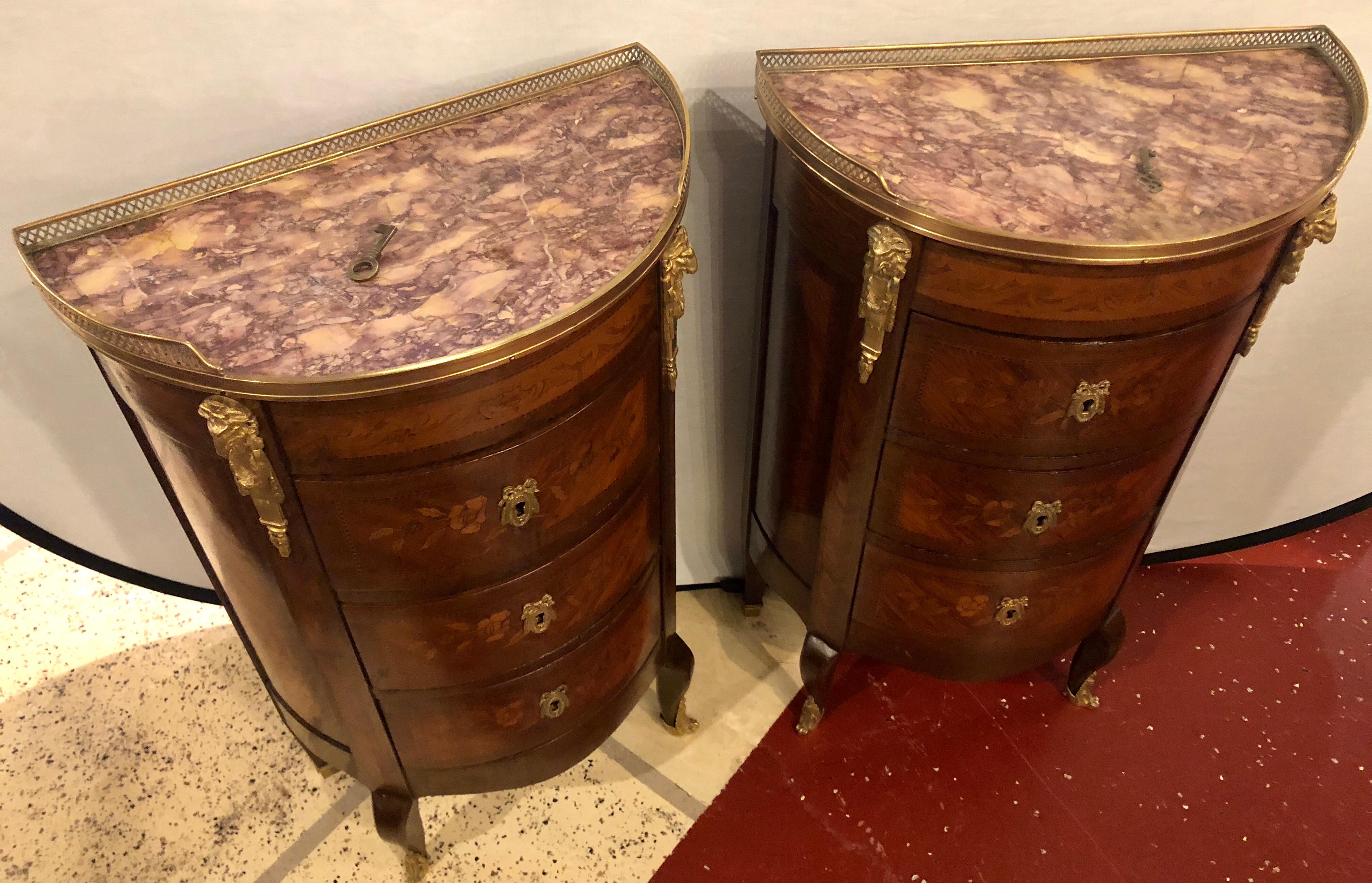 Pair of 19th Century Bronze Mounted Demilune End Tables or Nightstands 6