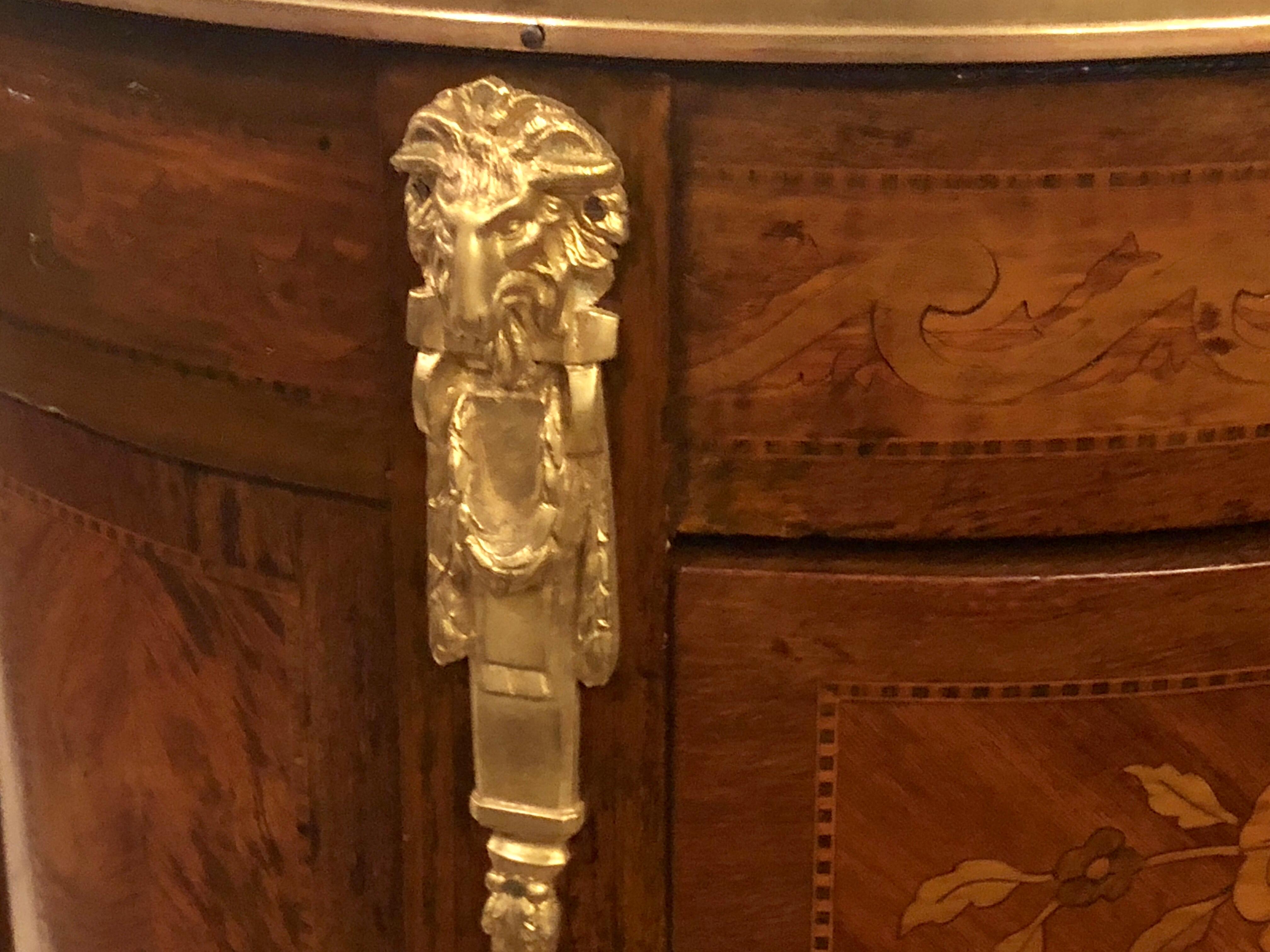 French Pair of 19th Century Bronze Mounted Demilune End Tables or Nightstands