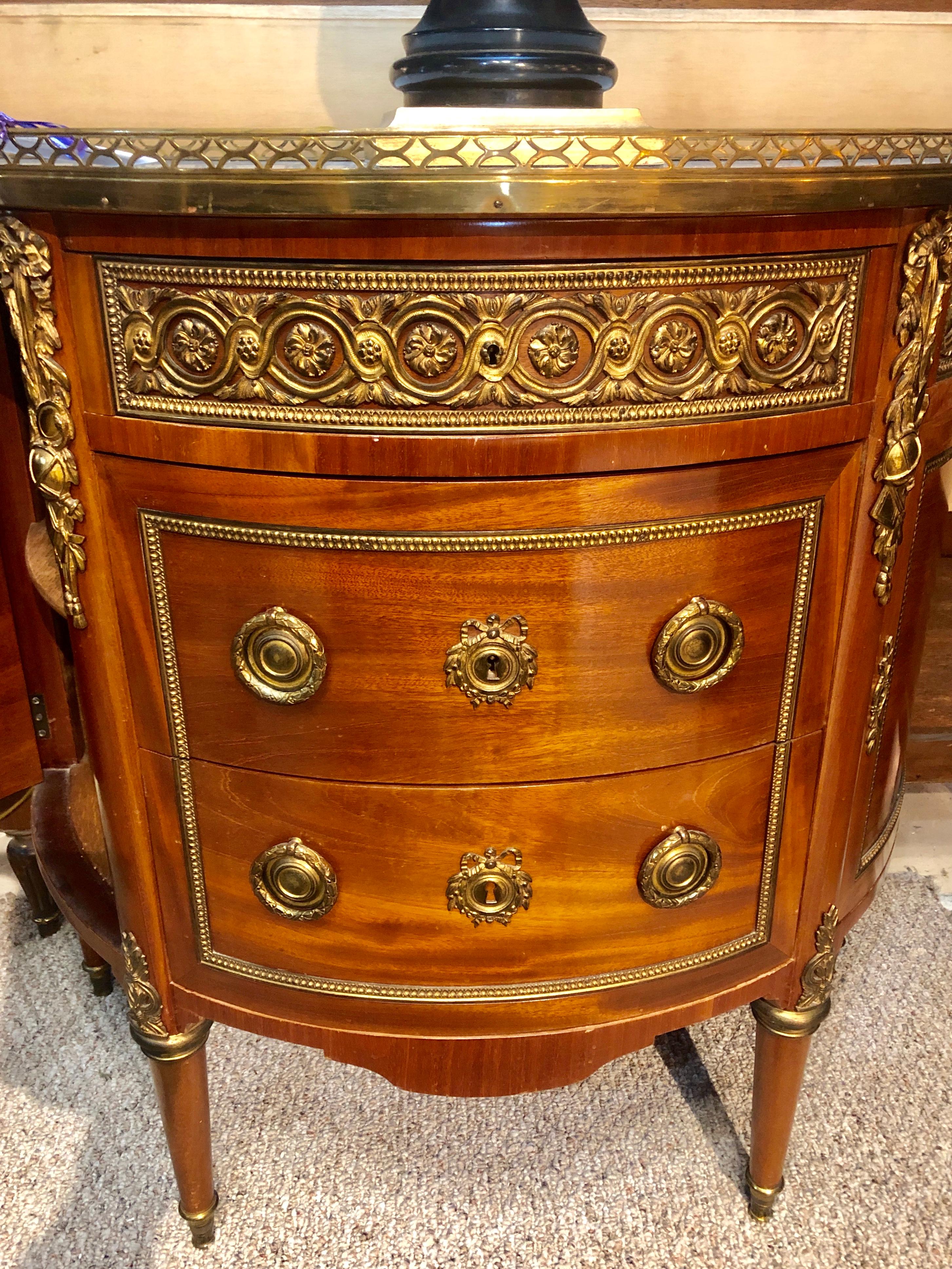 Pair of 19th Century Bronze Mounted French Demilune Commodes with Marble Tops In Good Condition In Stamford, CT