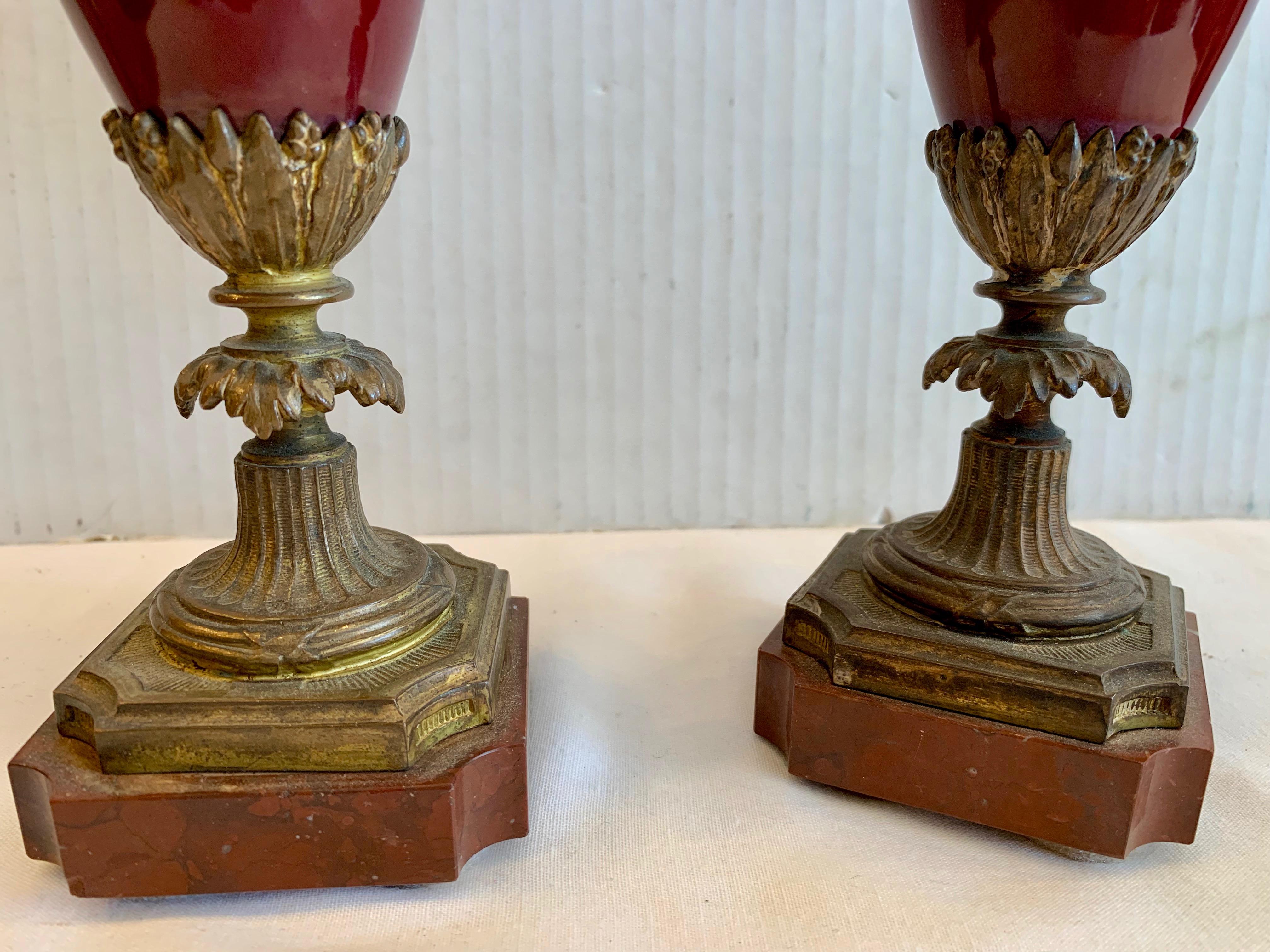 Pair of 19TH Century Bronze Mounted Urns For Sale 5
