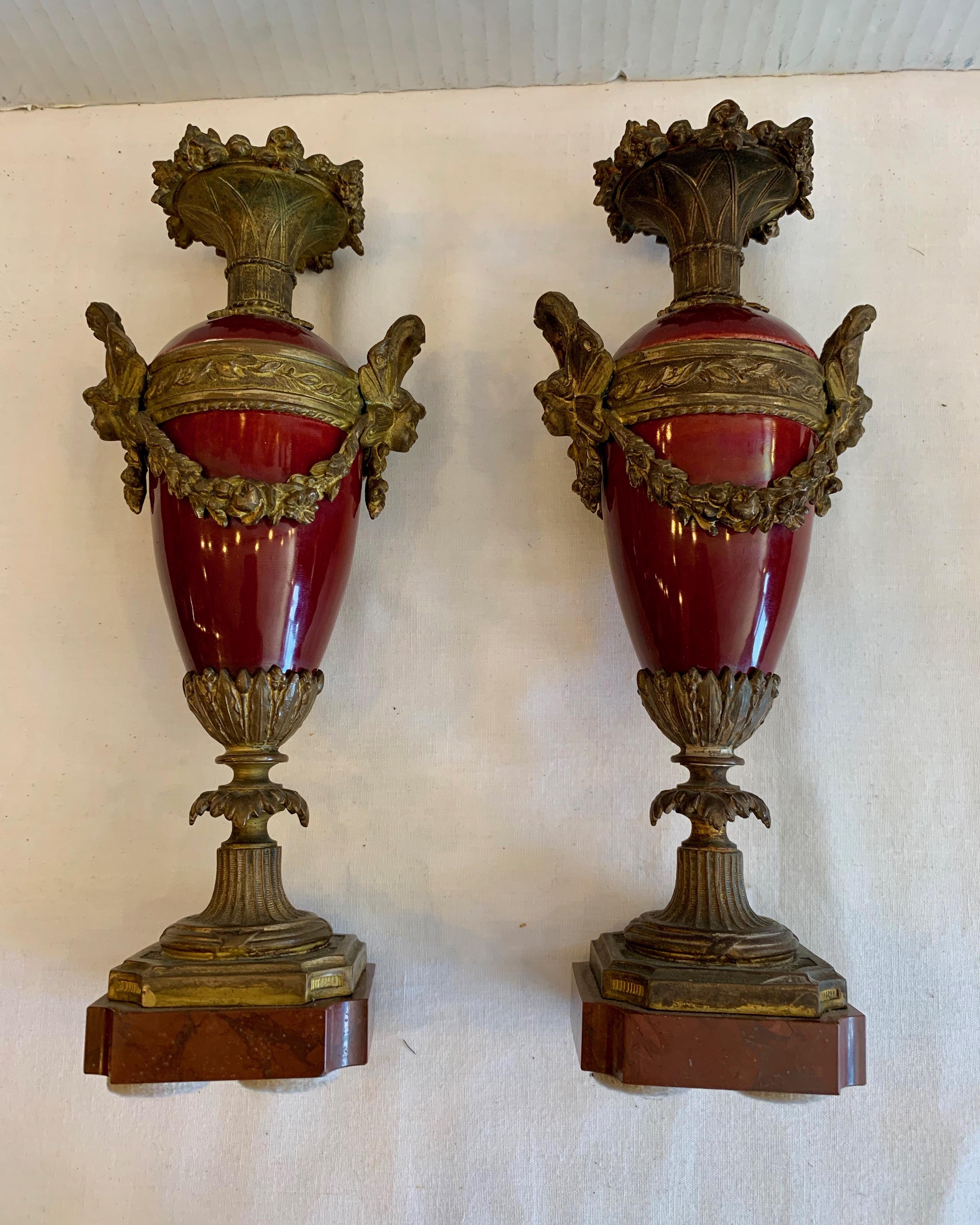 Pair of 19TH Century Bronze Mounted Urns For Sale 7