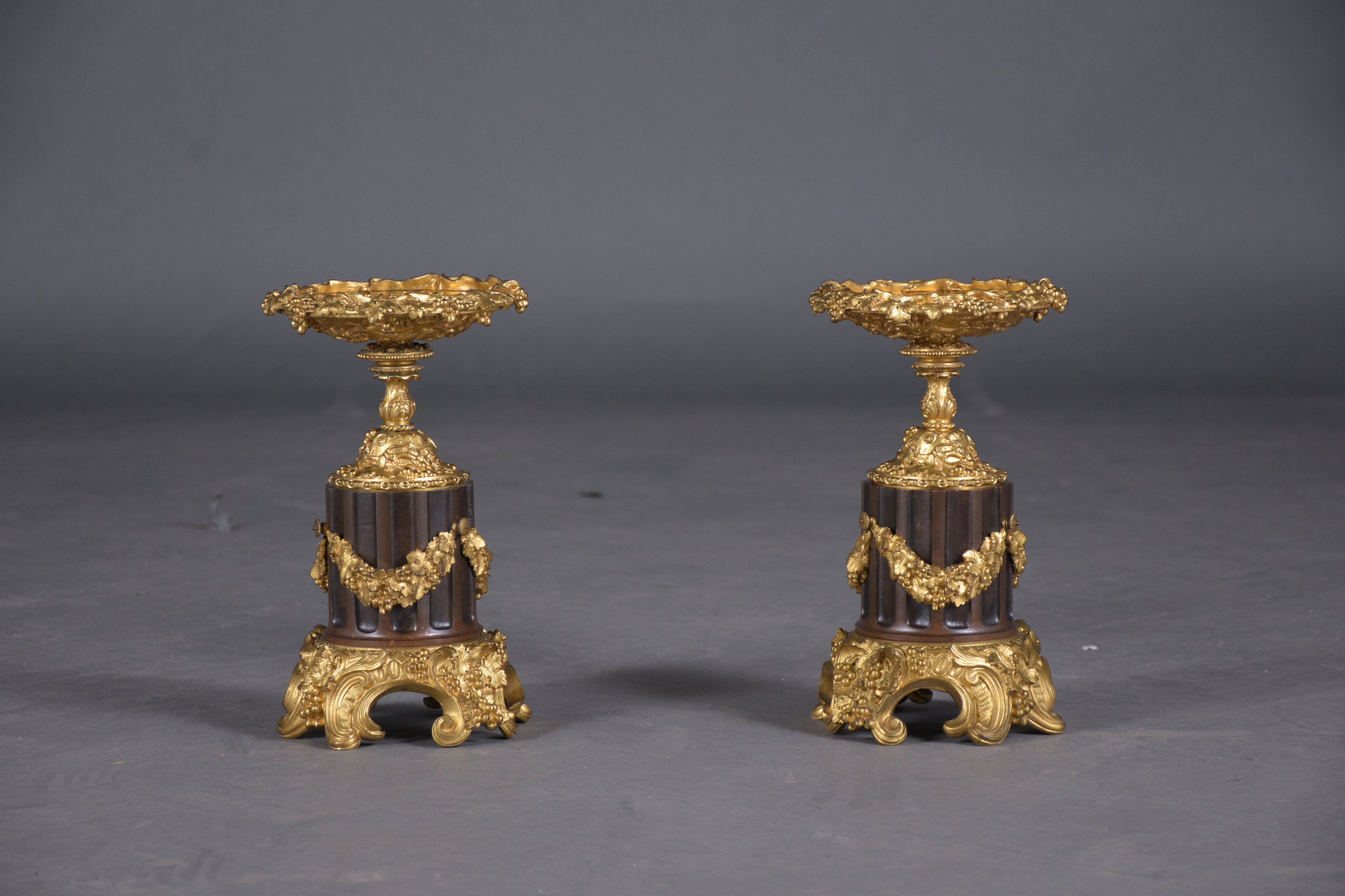 Empire Elegant 19th-Century French Bronzed Urns with Gold Ormolu Details