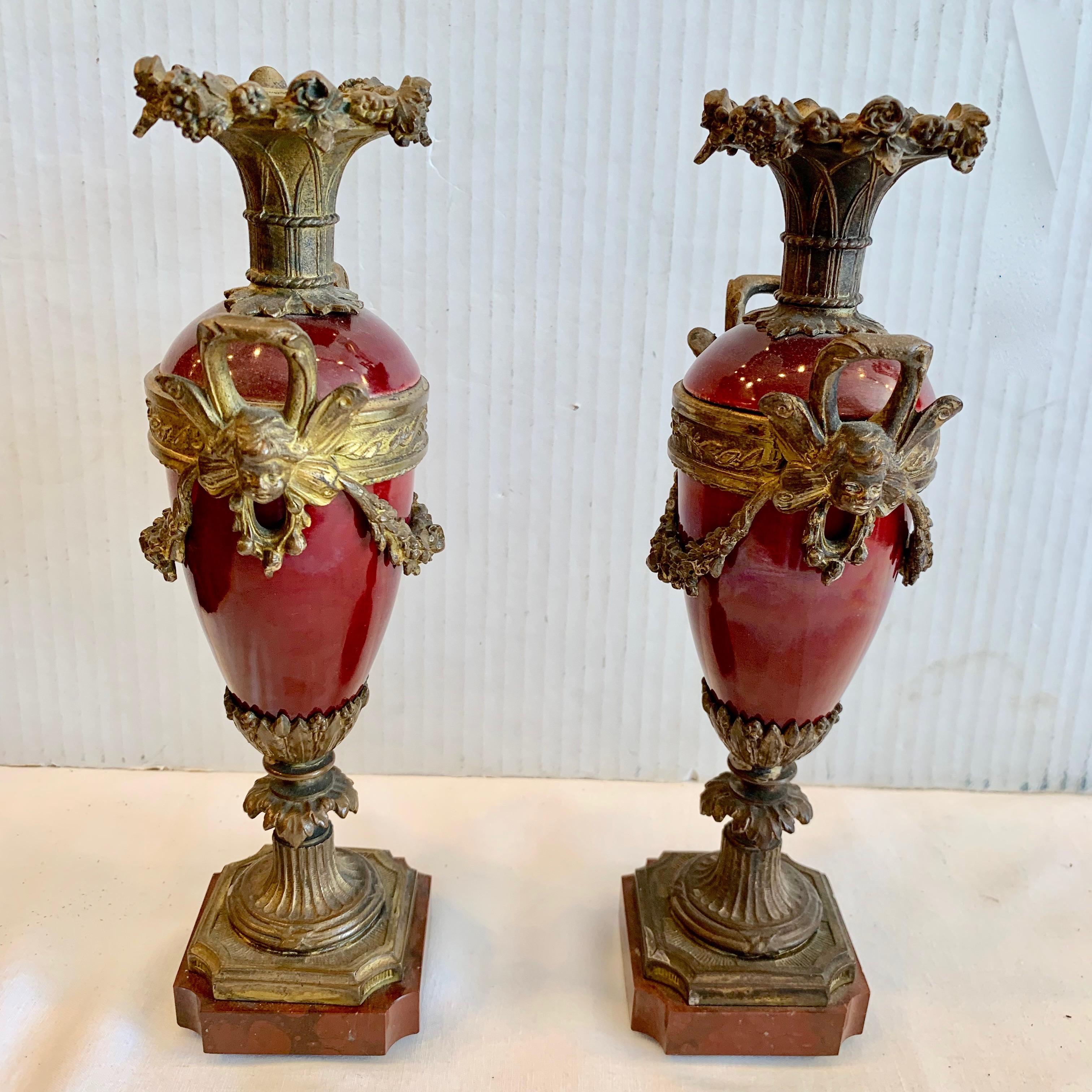 19th Century Pair of 19TH Century Bronze Mounted Urns For Sale