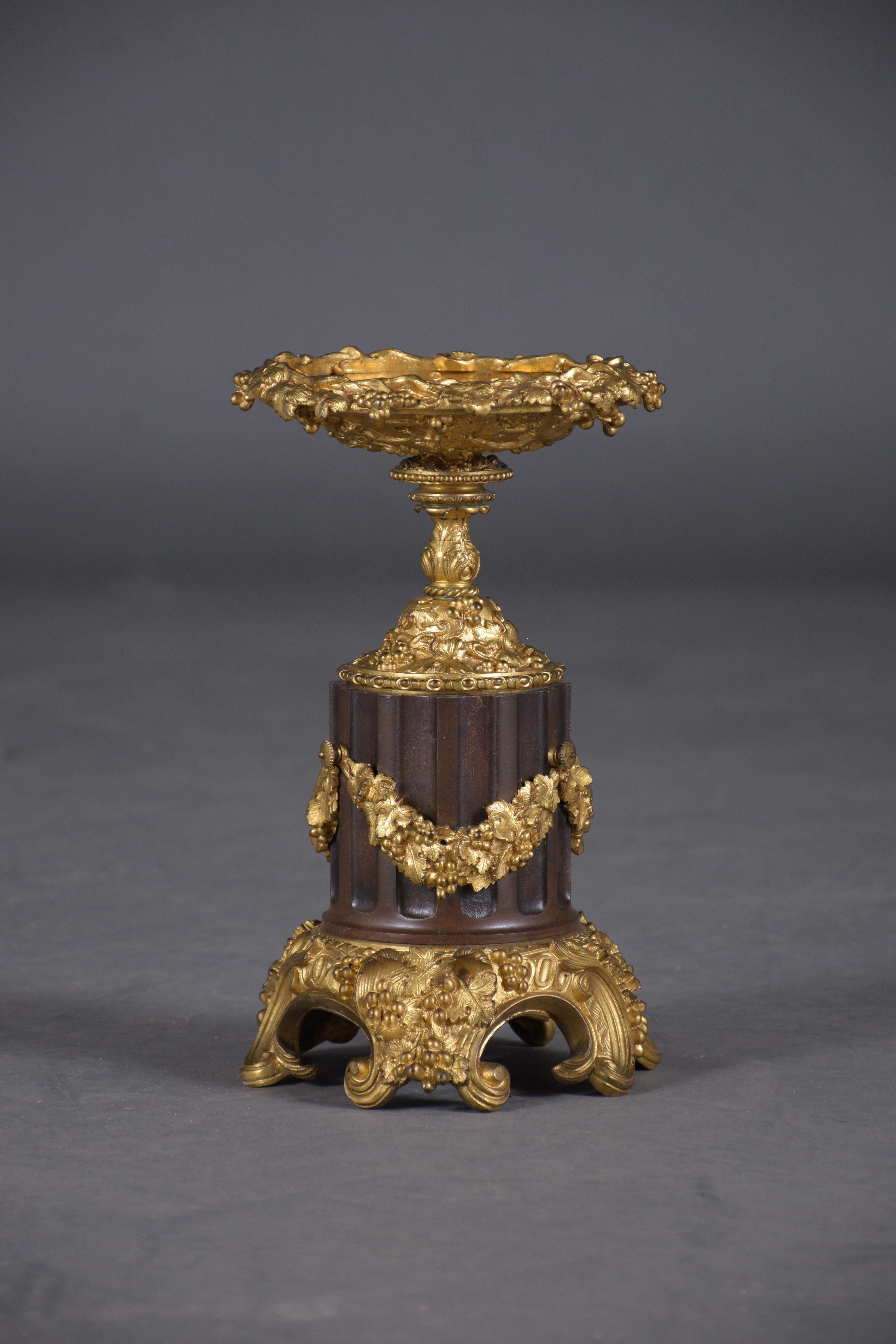 Wood Elegant 19th-Century French Bronzed Urns with Gold Ormolu Details