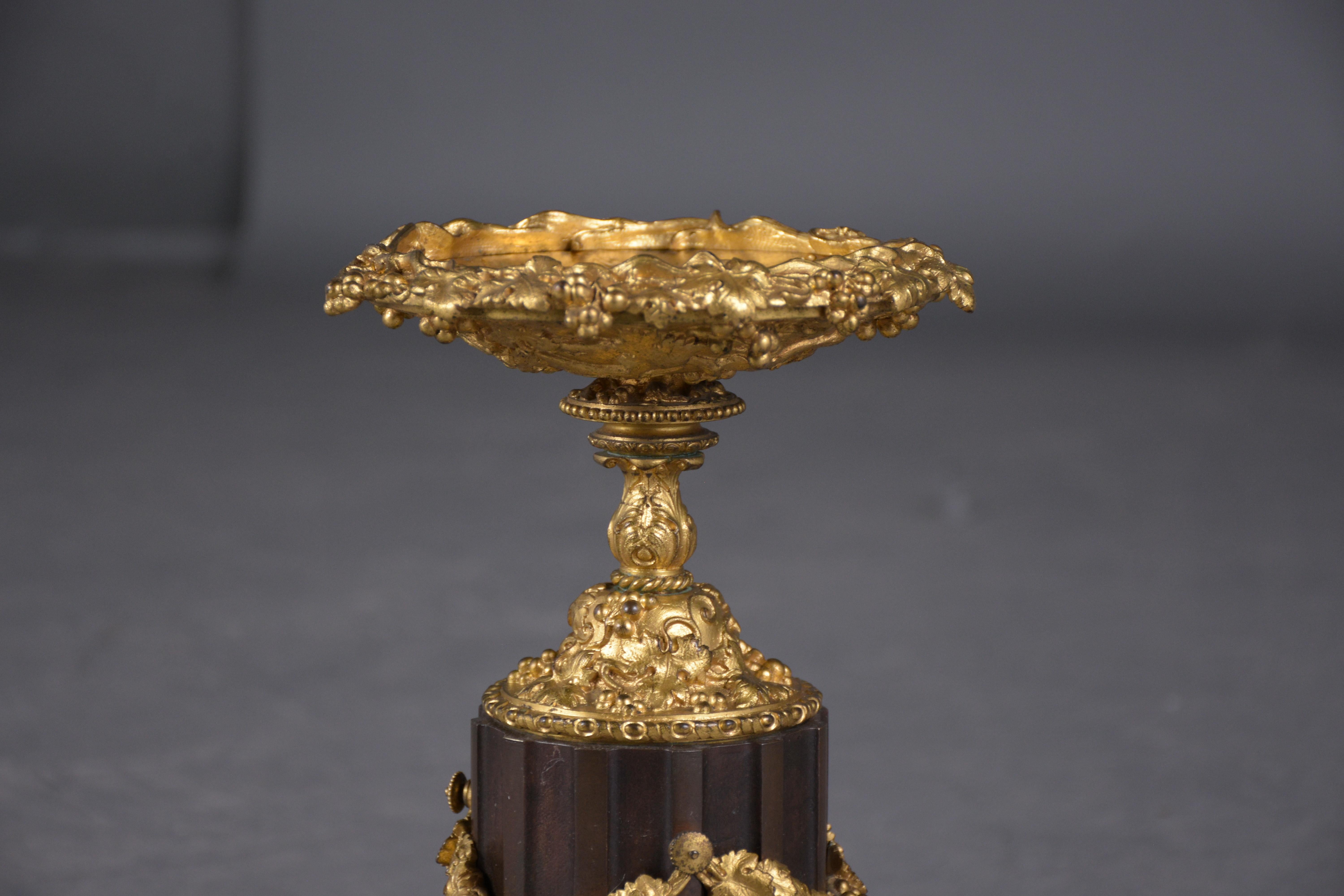 Elegant 19th-Century French Bronzed Urns with Gold Ormolu Details 2