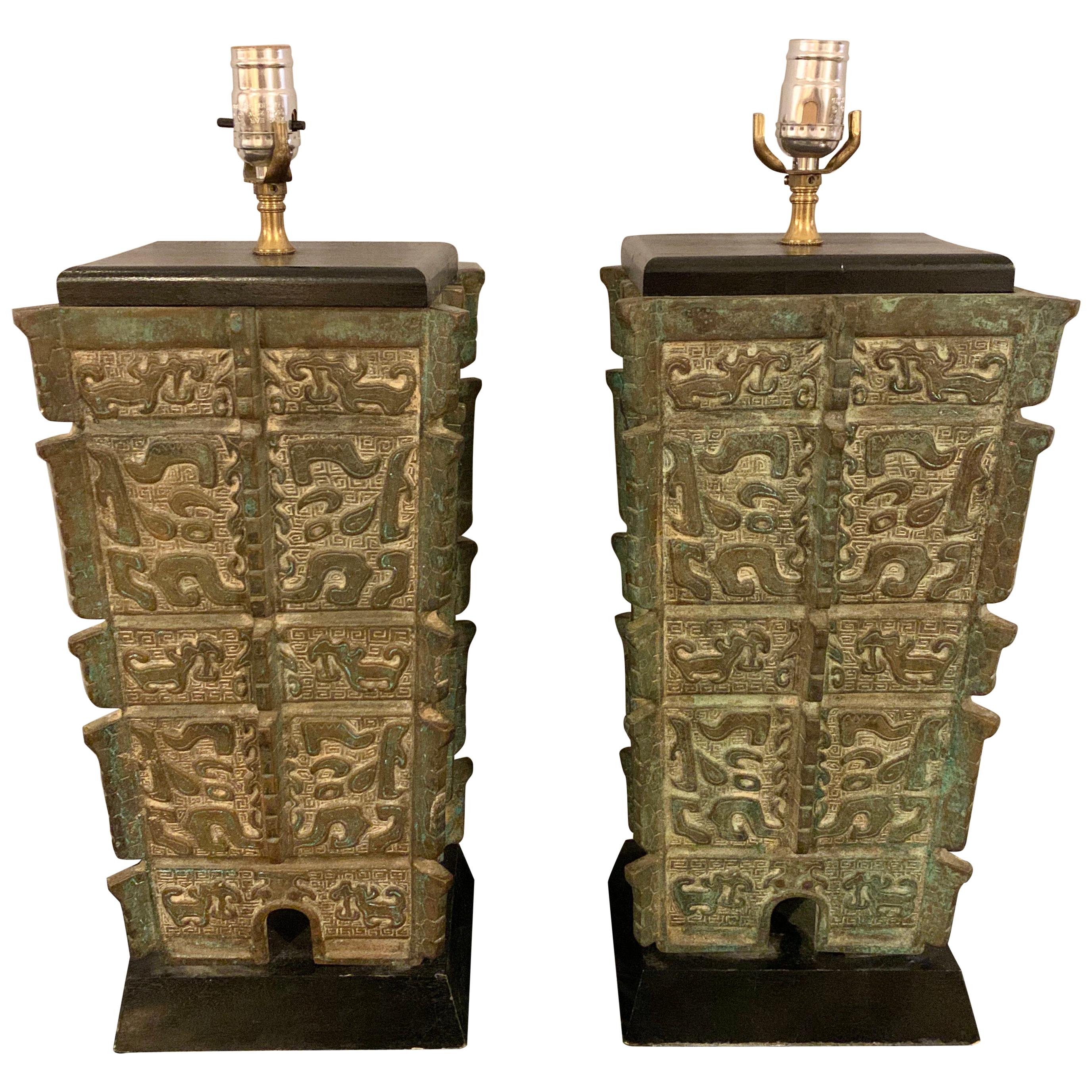 Pair of 19th Century Bronze Oriental Table Lamps, Large and Impressive