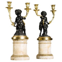 Paar Kandelaber aus Bronze, Goldbronze und Fluorit aus dem 19. Jahrhundert