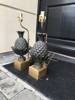 Pair of 19th Century Bronze Pineapple Finials as Lamps, Custom Bases