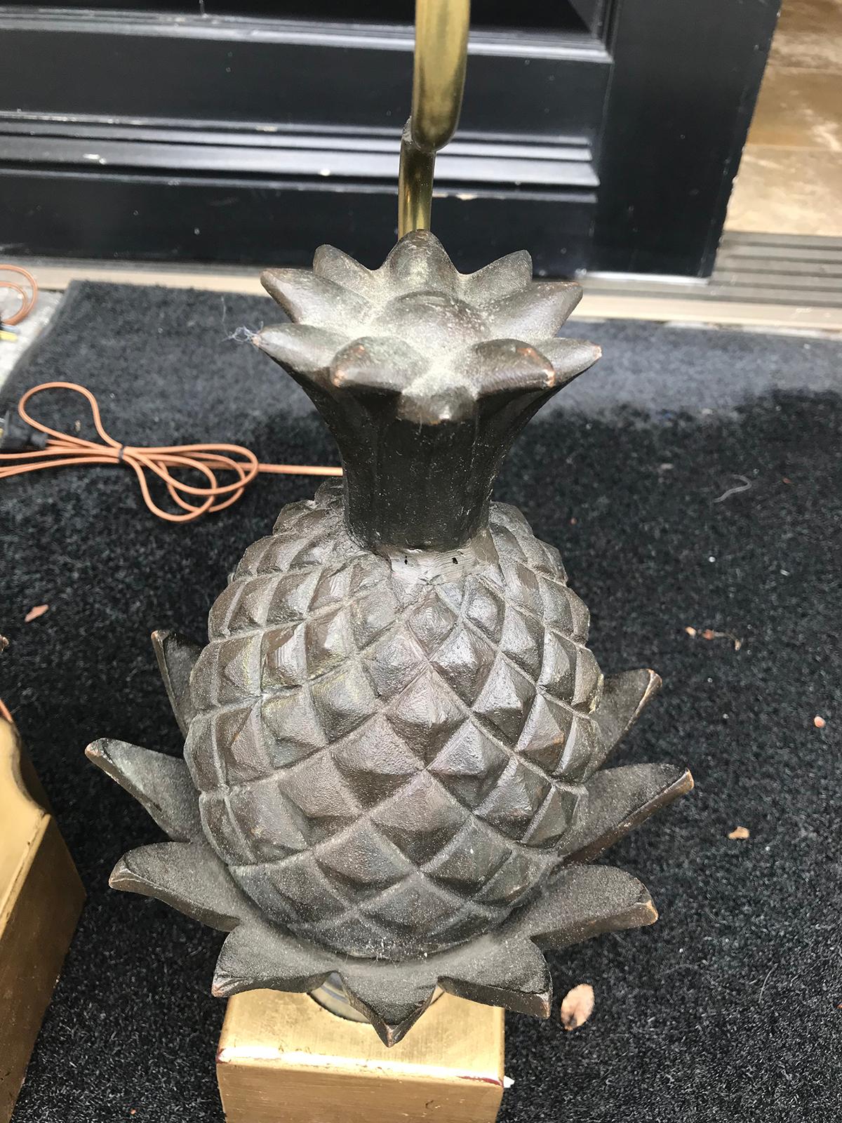 Pair of 19th Century Bronze Pineapple Finials as Lamps, Custom Bases In Good Condition In Atlanta, GA