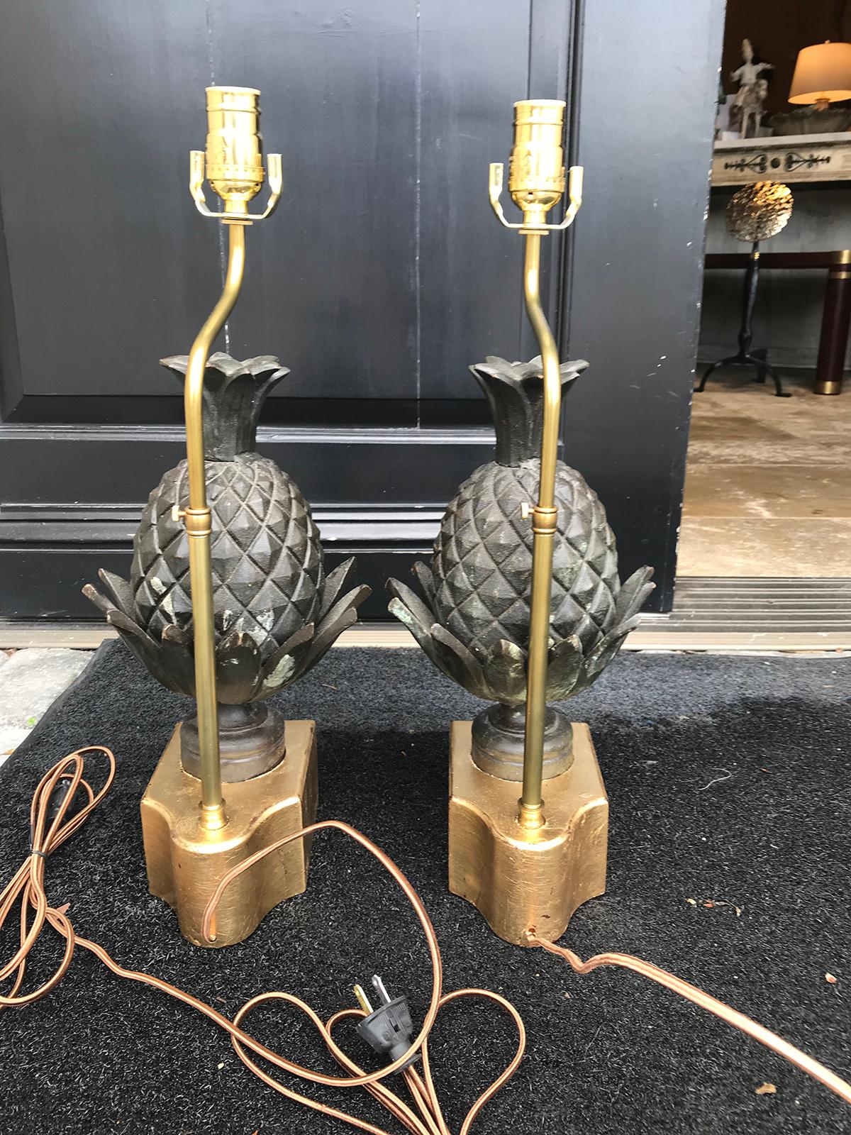 Pair of 19th Century Bronze Pineapple Finials as Lamps, Custom Bases 4