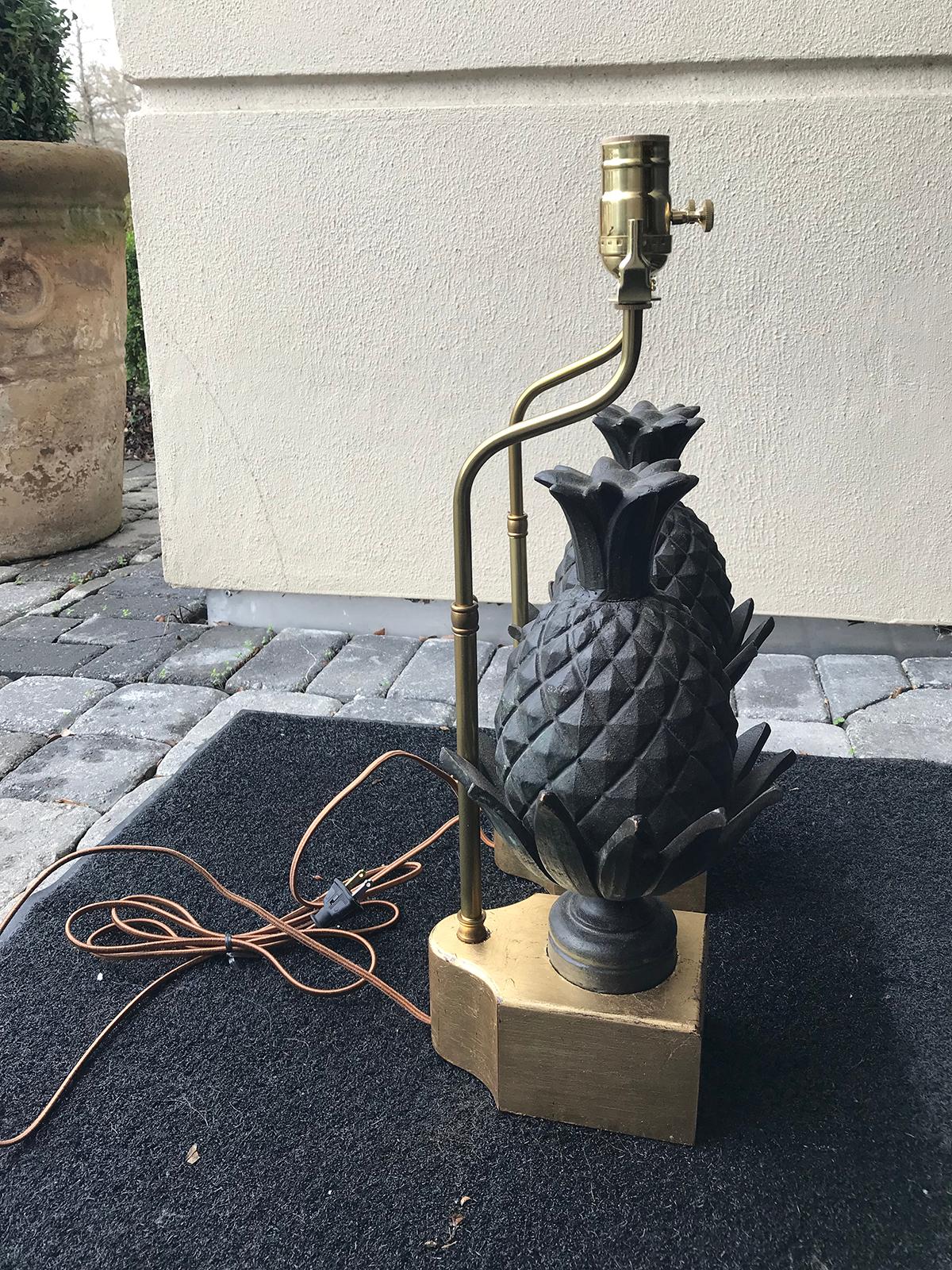 Pair of 19th Century Bronze Pineapple Finials as Lamps, Custom Bases 5