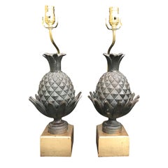 Antique Pair of 19th Century Bronze Pineapple Finials as Lamps, Custom Bases