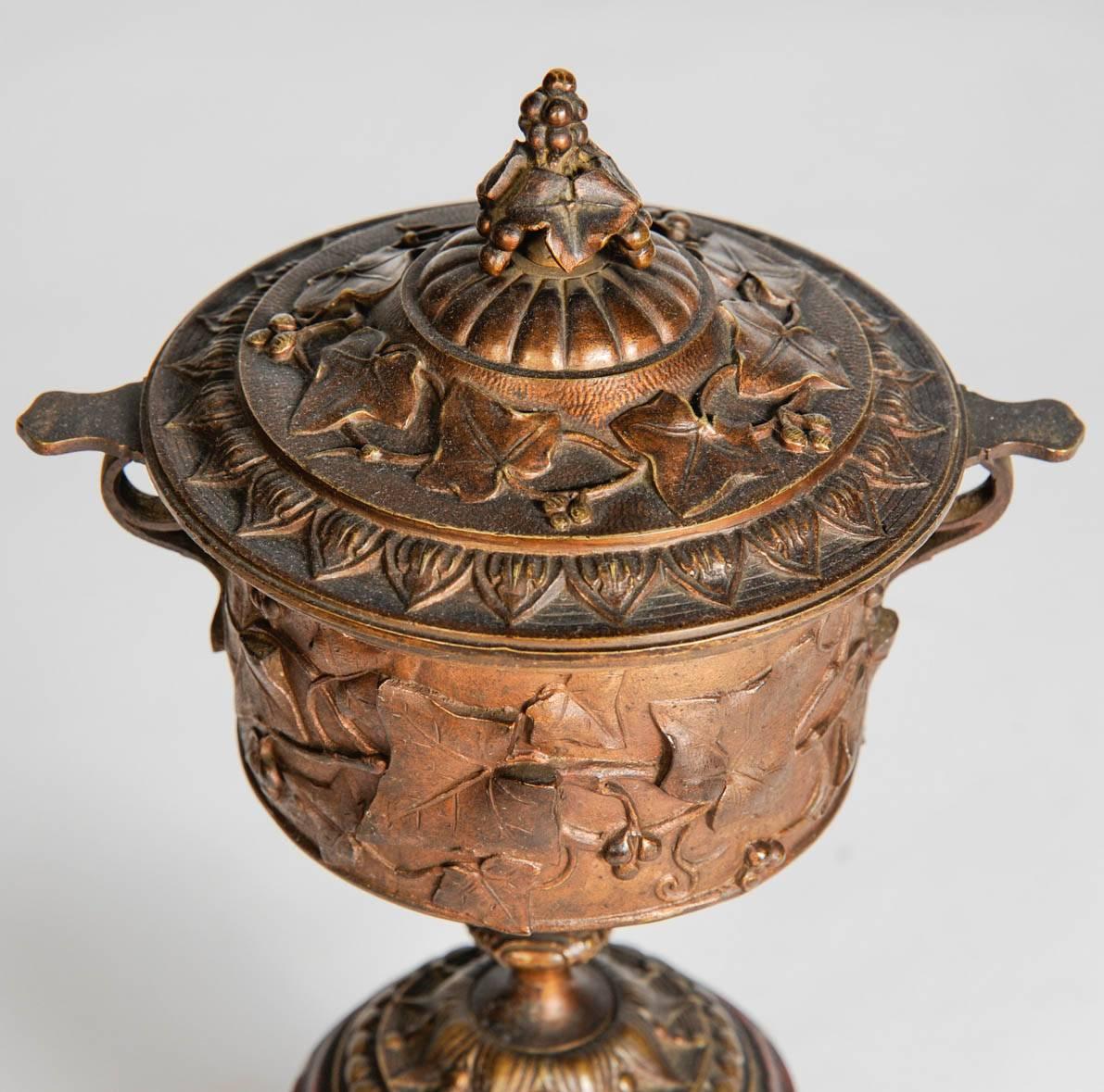 French Pair of 19th Century Bronze Urns For Sale