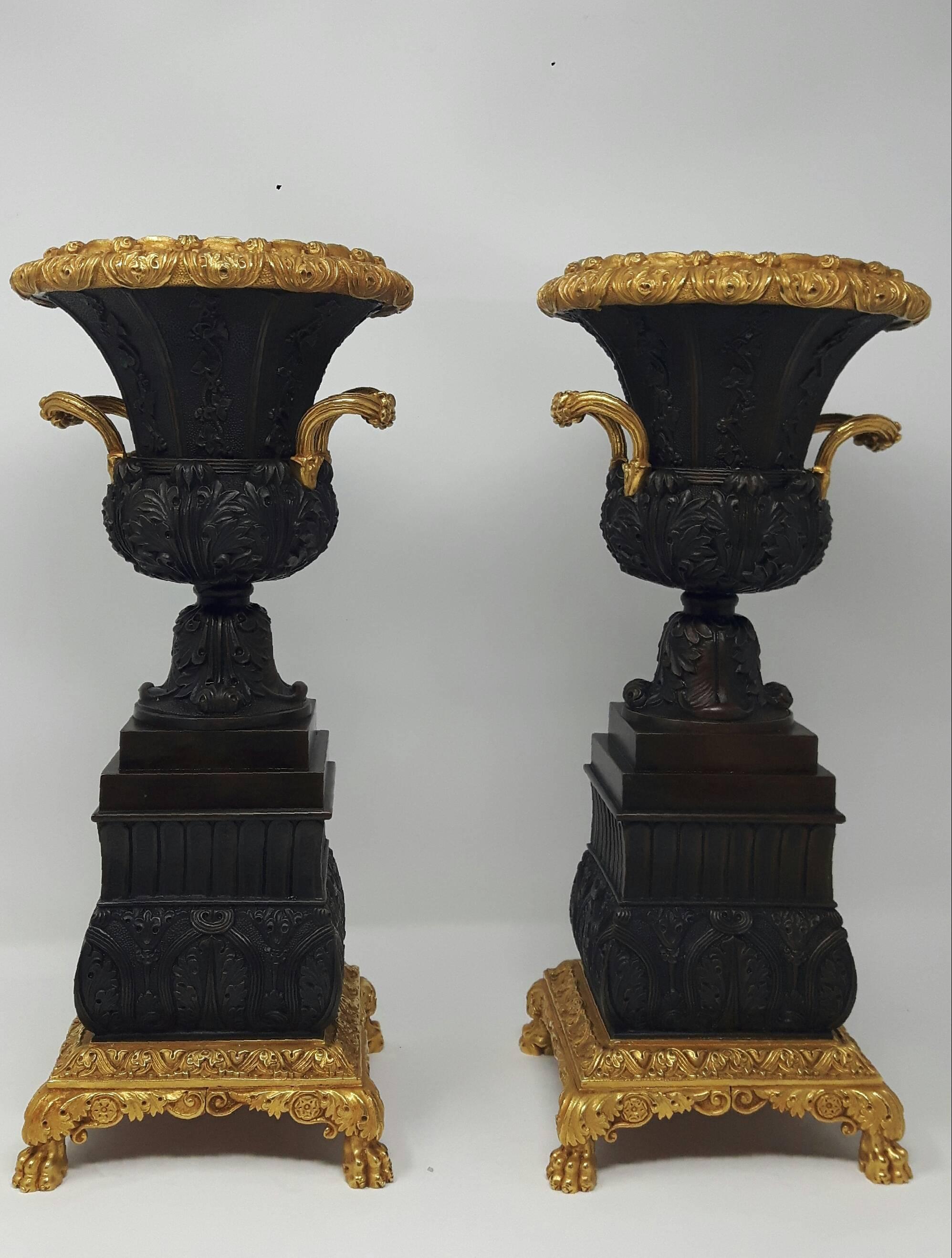 French Pair of 19th Century Bronze Urns For Sale