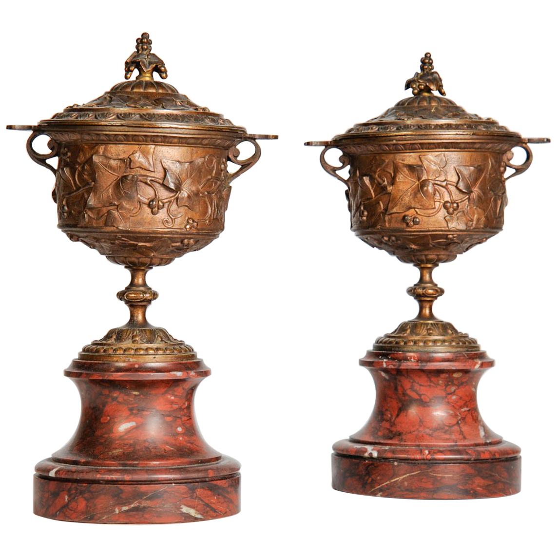 Pair of 19th Century Bronze Urns For Sale