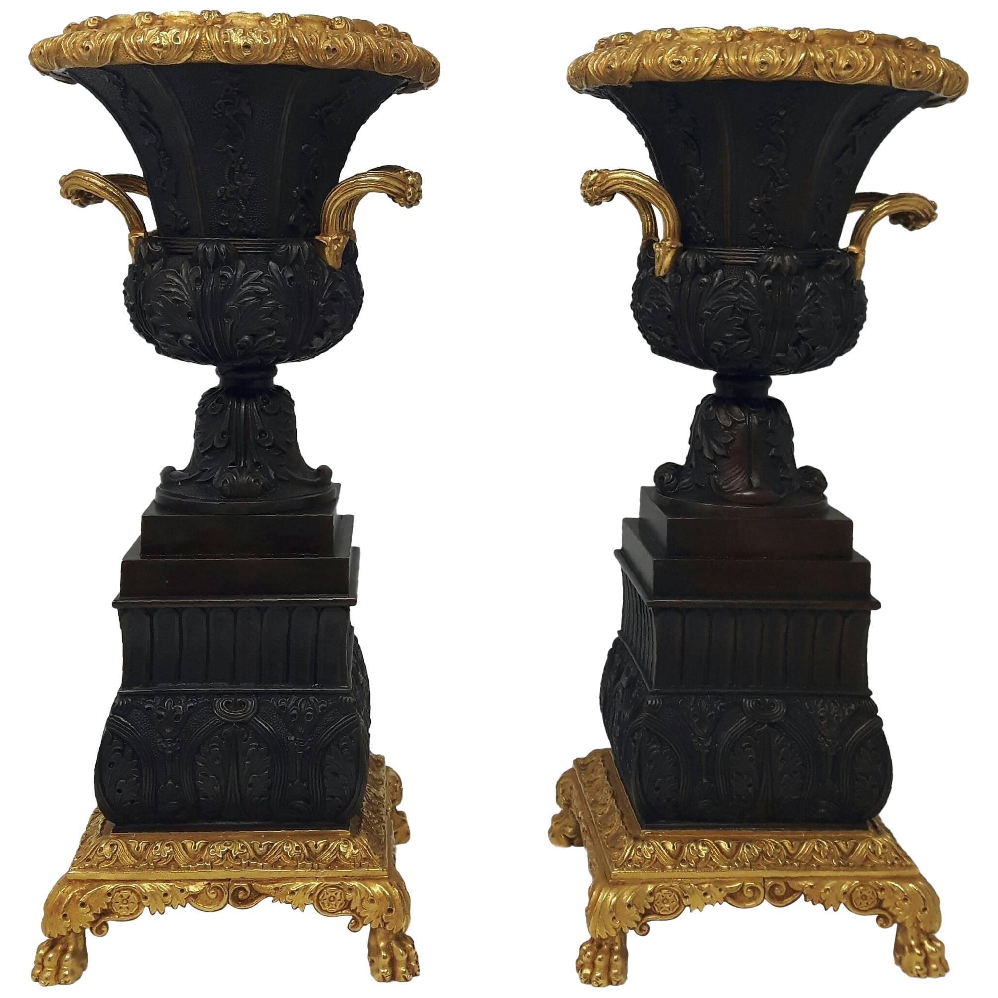 Pair of 19th Century Bronze Urns
