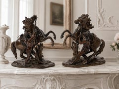 Pair of 19th Century Bronzed Spelter Marly Horse Figures After Guillaume Coustou
