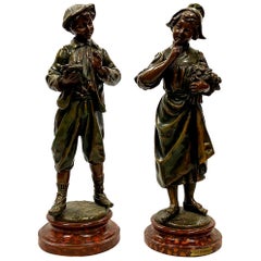 Antique Pair of 19th Century Bronzed Statues of a Dutch Lovers