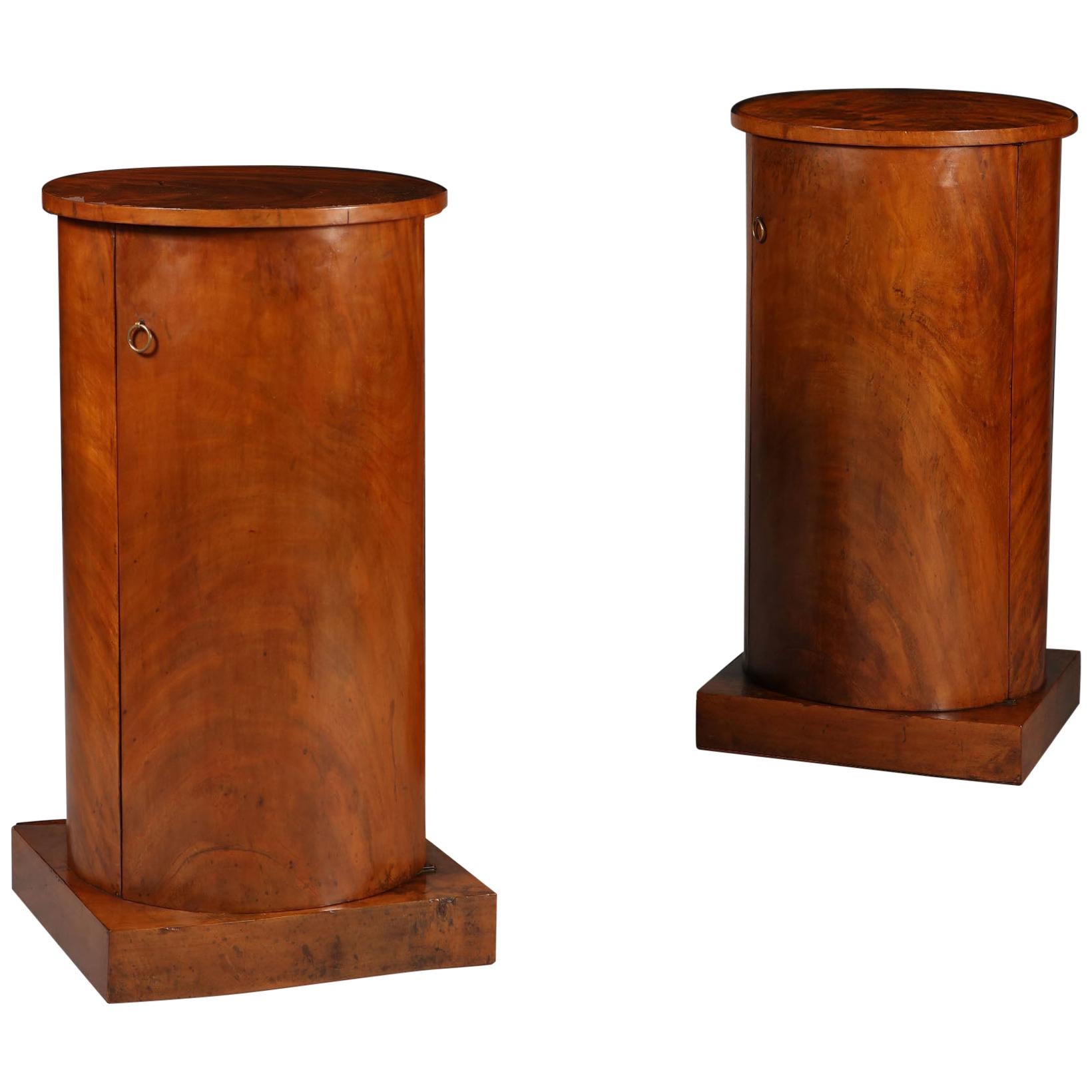 Pair of 19th Century Brown Flame Mahogany Wood Bedside Pedestal Tables/Cupboards
