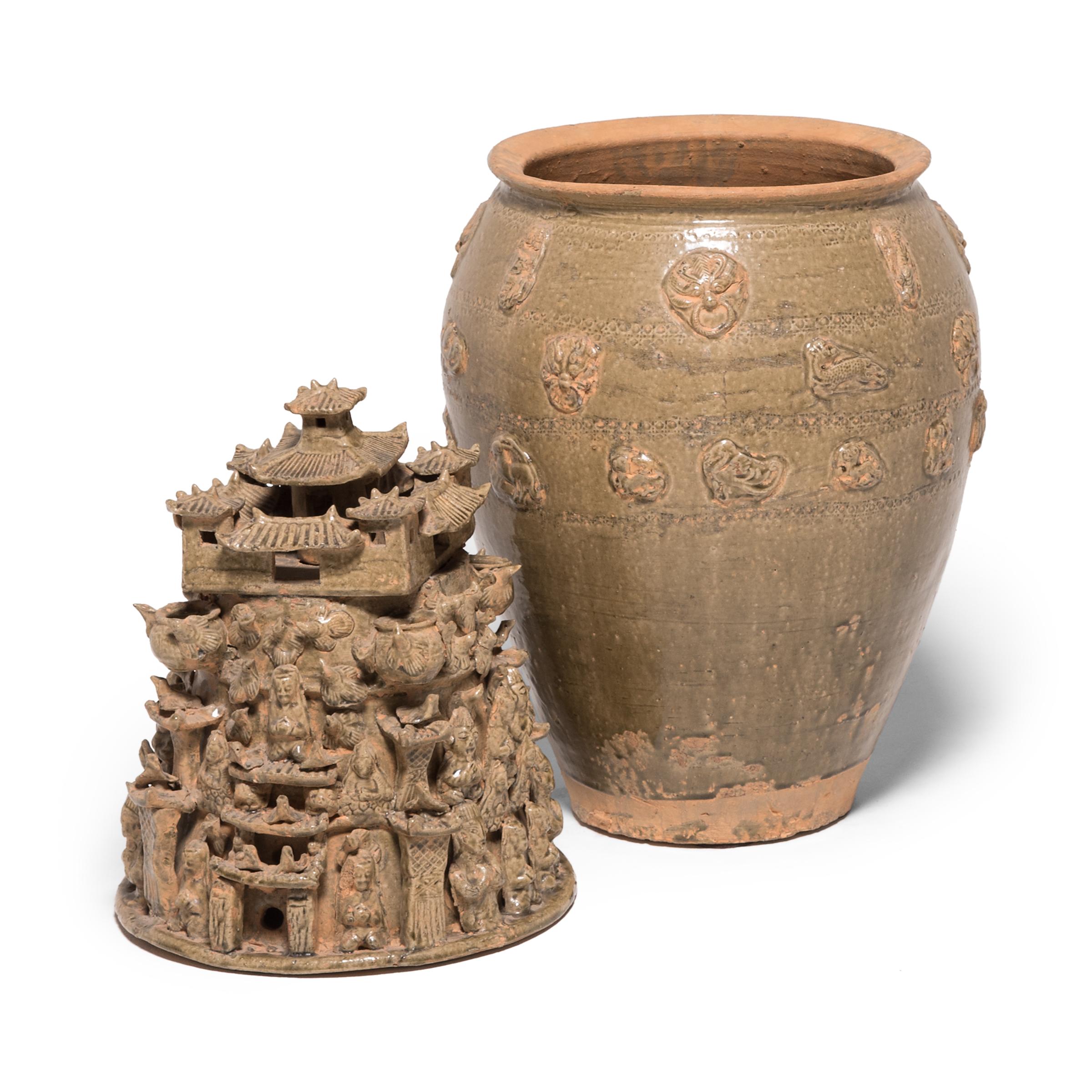 Glazed Pair of 19th Century Buddhist Temple Vessels