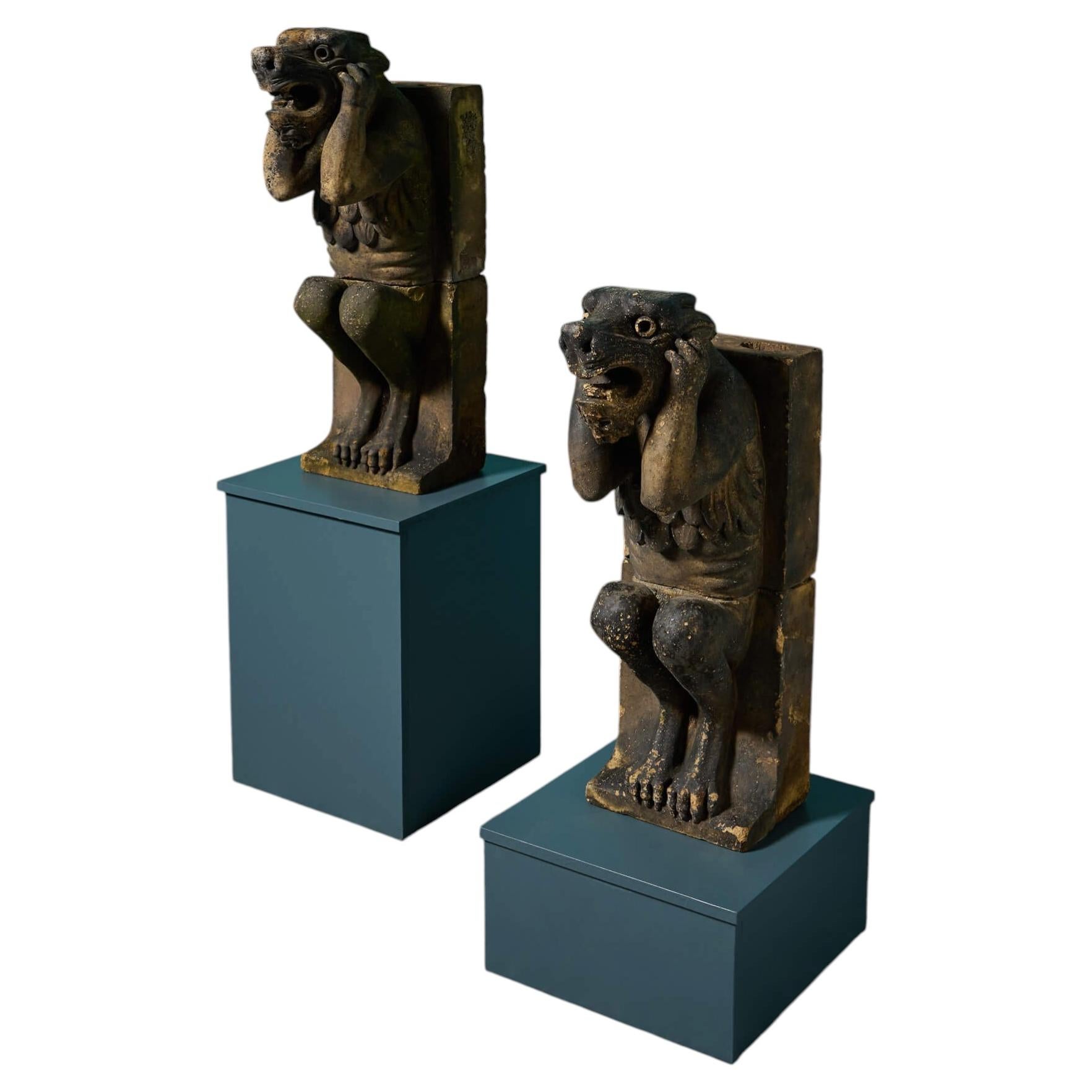 Pair Of 19th Century Buff Terracotta Gargoyles