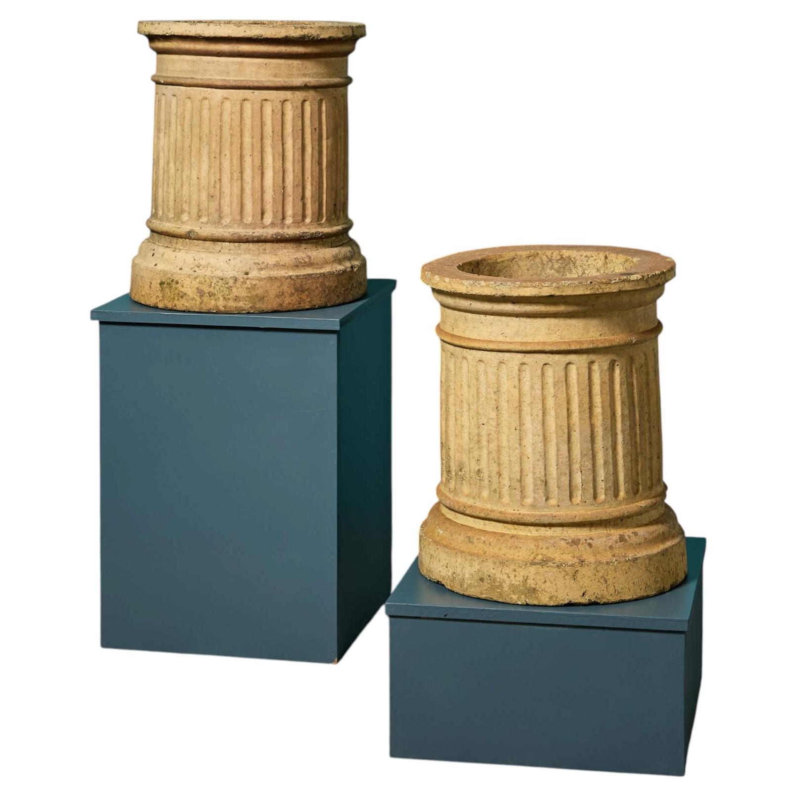 Pair of 19th Century Buff Terracotta Neoclassical Urns For Sale