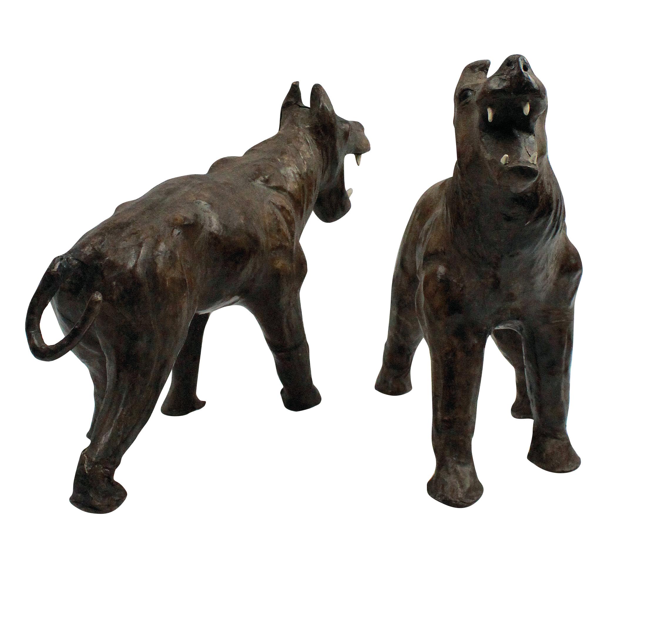 Pair of 19th Century Burmese Leather Mâché Tigers In Good Condition For Sale In London, GB