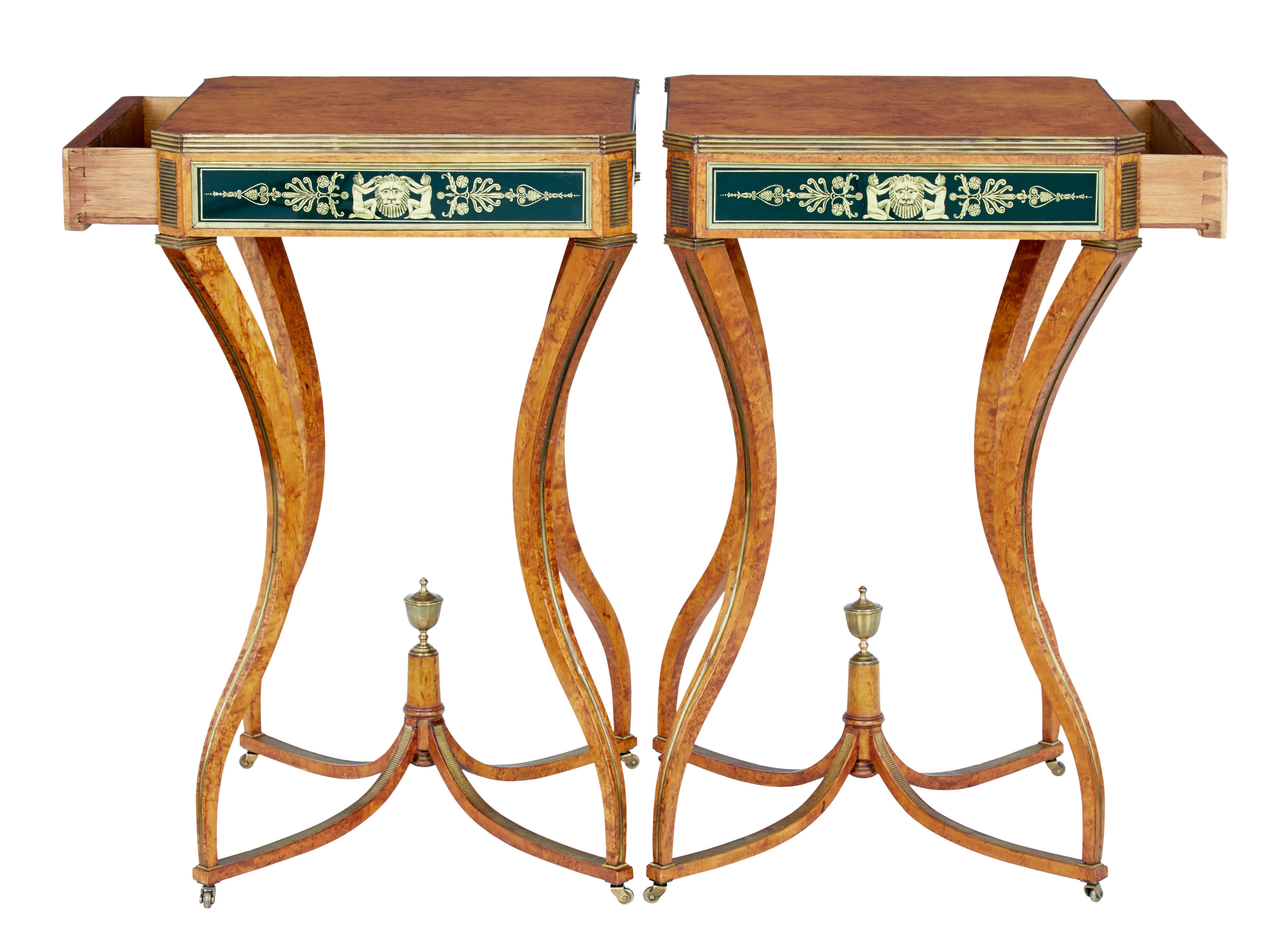 Empire Revival Pair of 19th Century Burr Birch Russian Occasional Tables