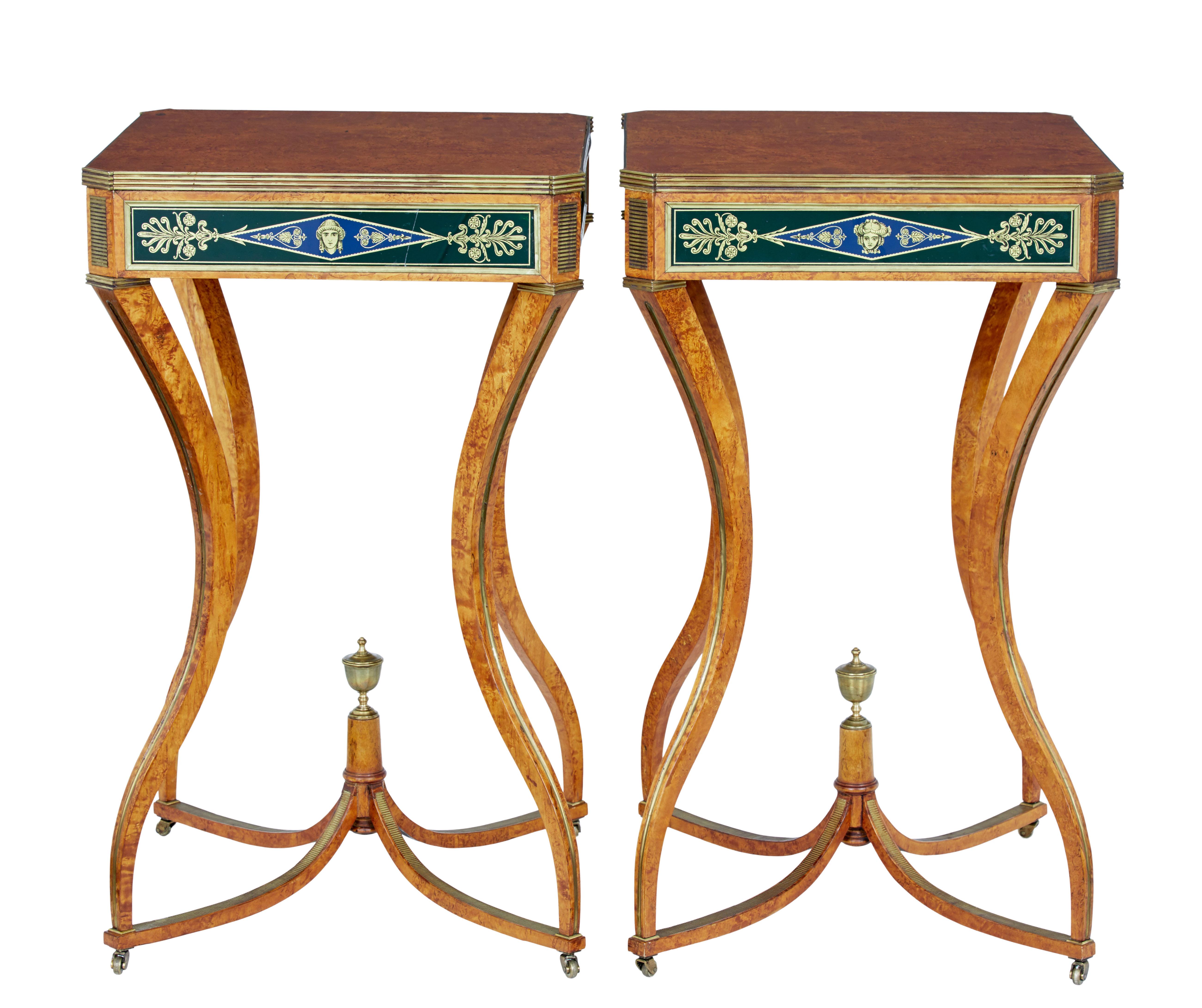 Hand-Crafted Pair of 19th Century Burr Birch Russian Occasional Tables