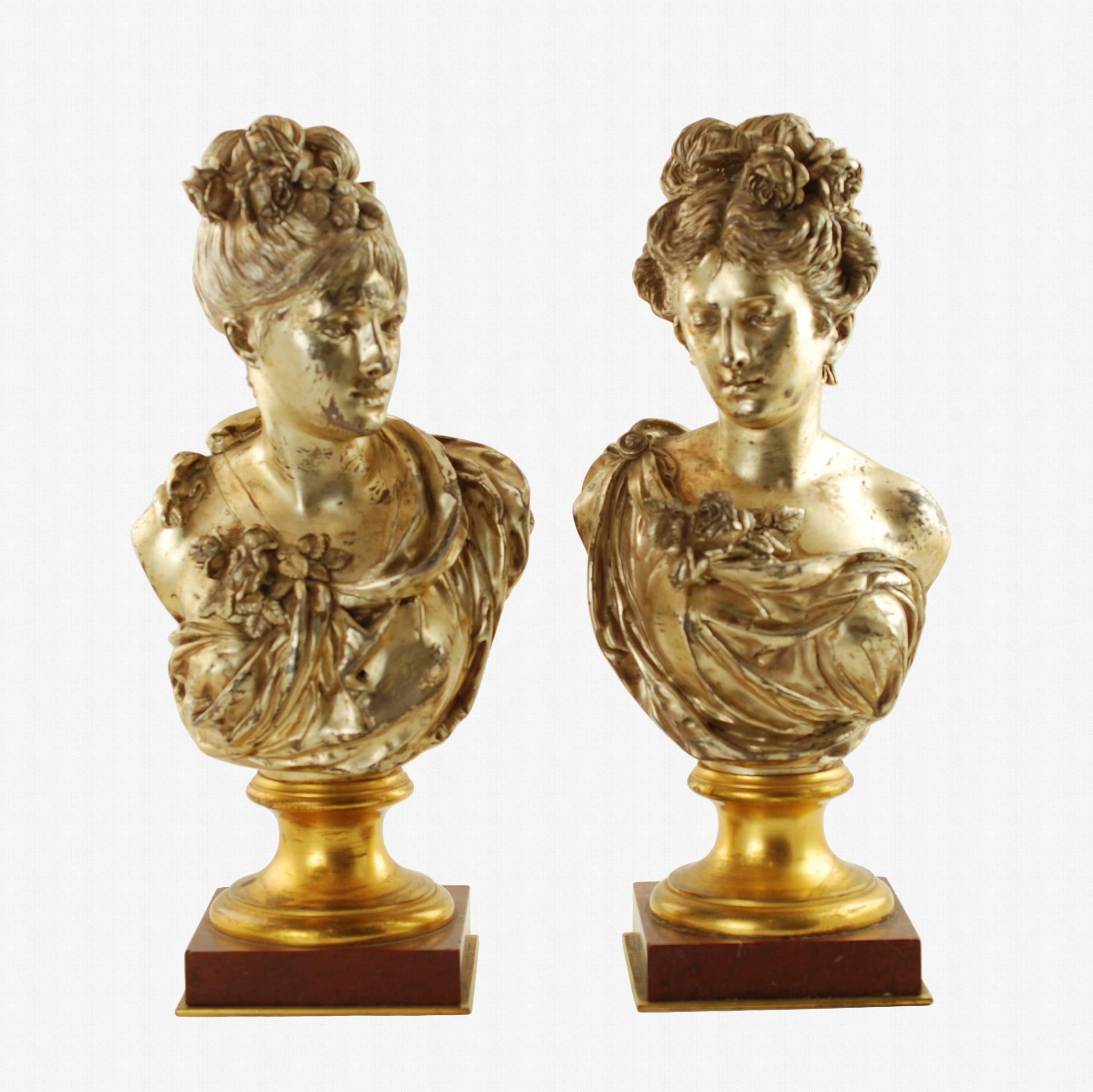 Cast Pair of 19th Century Busts After Albert Ernest Carrier-Belleuse For Sale