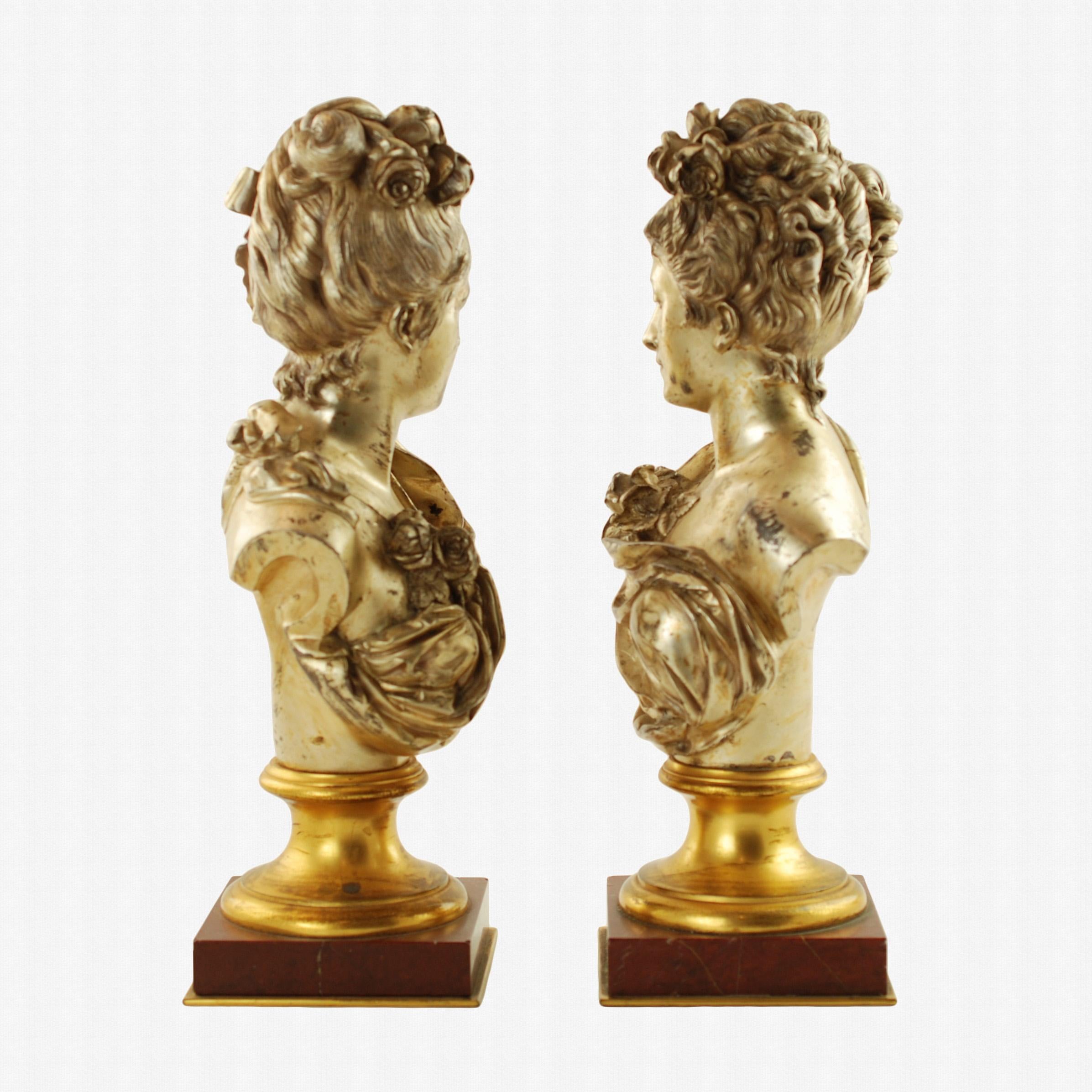 Pair of 19th Century Busts After Albert Ernest Carrier-Belleuse In Distressed Condition For Sale In Cincinnati, OH