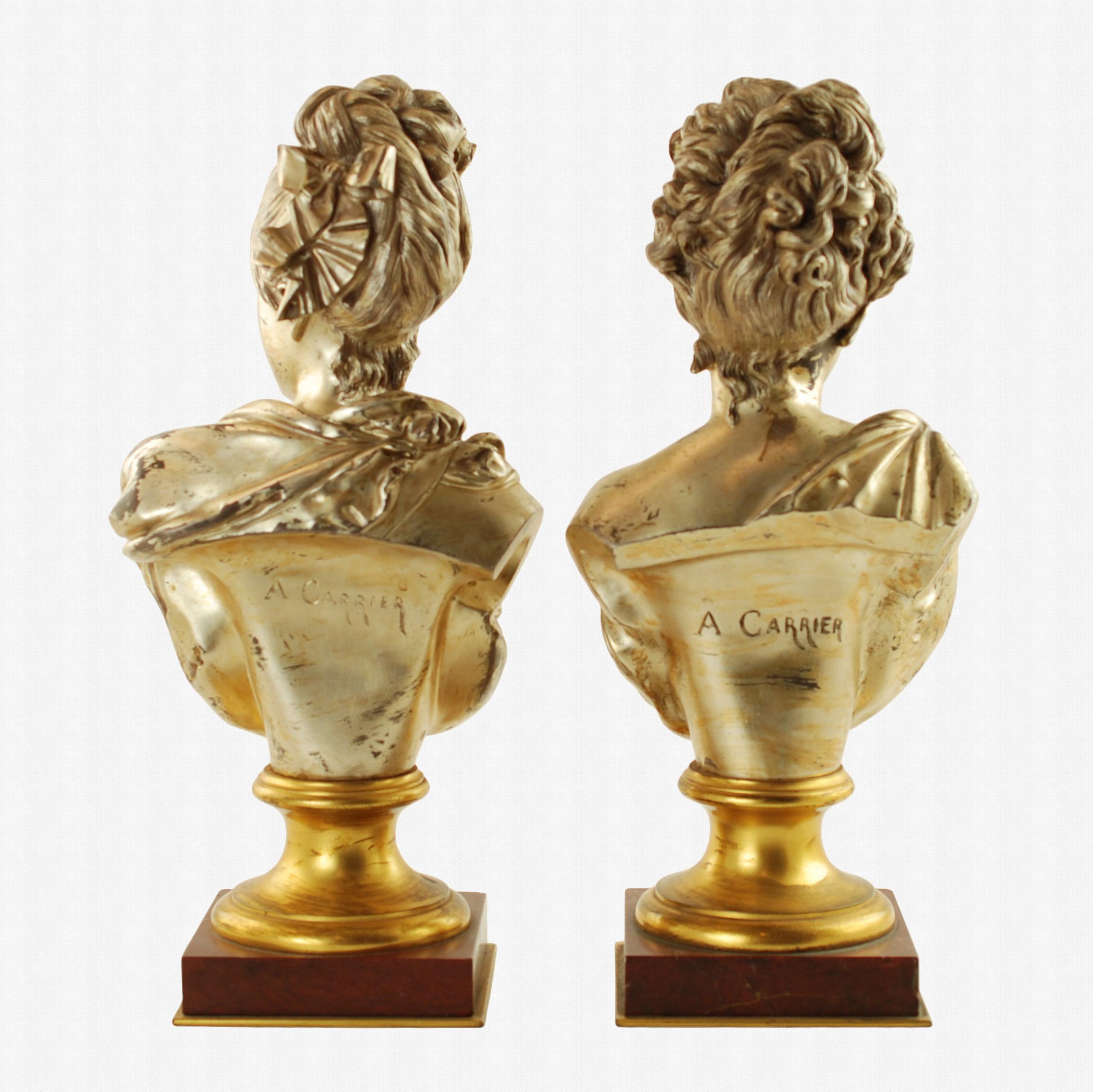 Metal Pair of 19th Century Busts After Albert Ernest Carrier-Belleuse For Sale