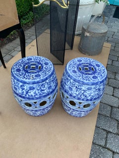Pair of Minton Blue and White Porcelain Garden Seats, Marked, circa 1866