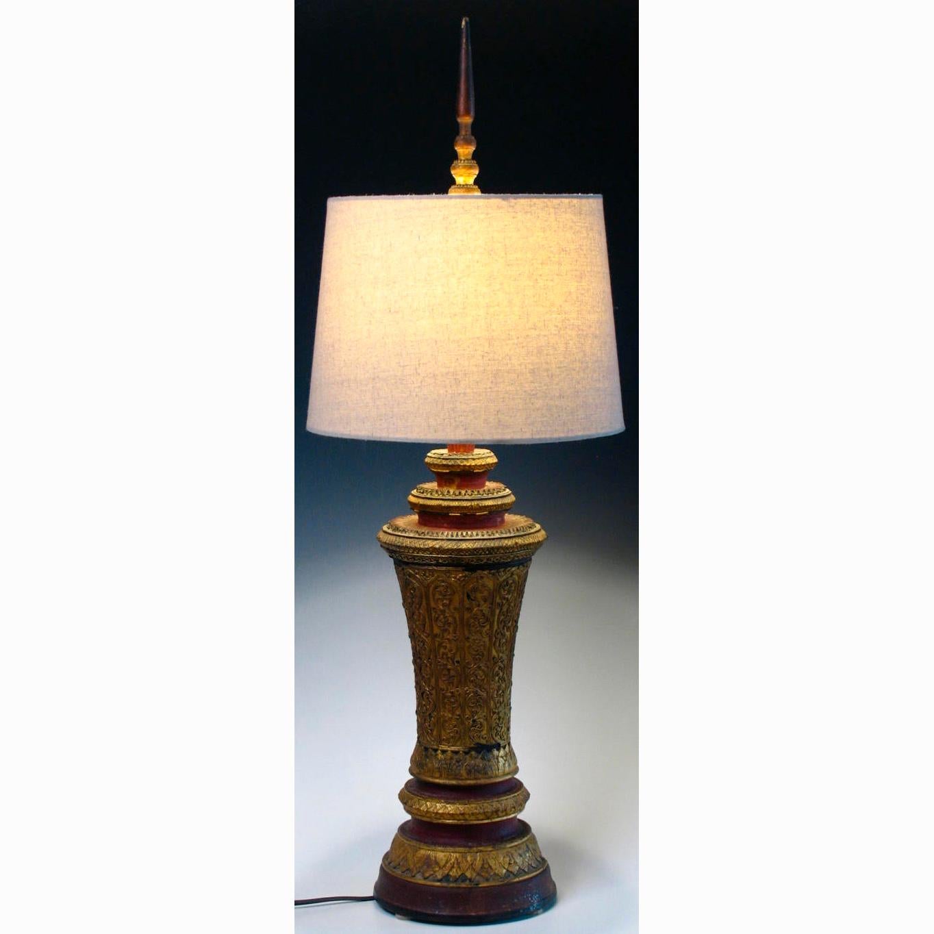 Pair of 19th Century Cambodian Wood Urn Table or Bedside Lamps For Sale 6