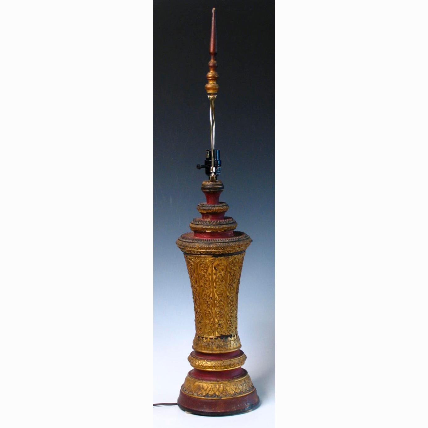 Pair of 19th Century Cambodian Wood Urn Table or Bedside Lamps For Sale 7