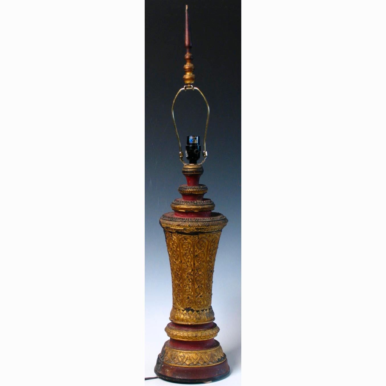 Pair of 19th Century Cambodian Wood Urn Table or Bedside Lamps For Sale 8