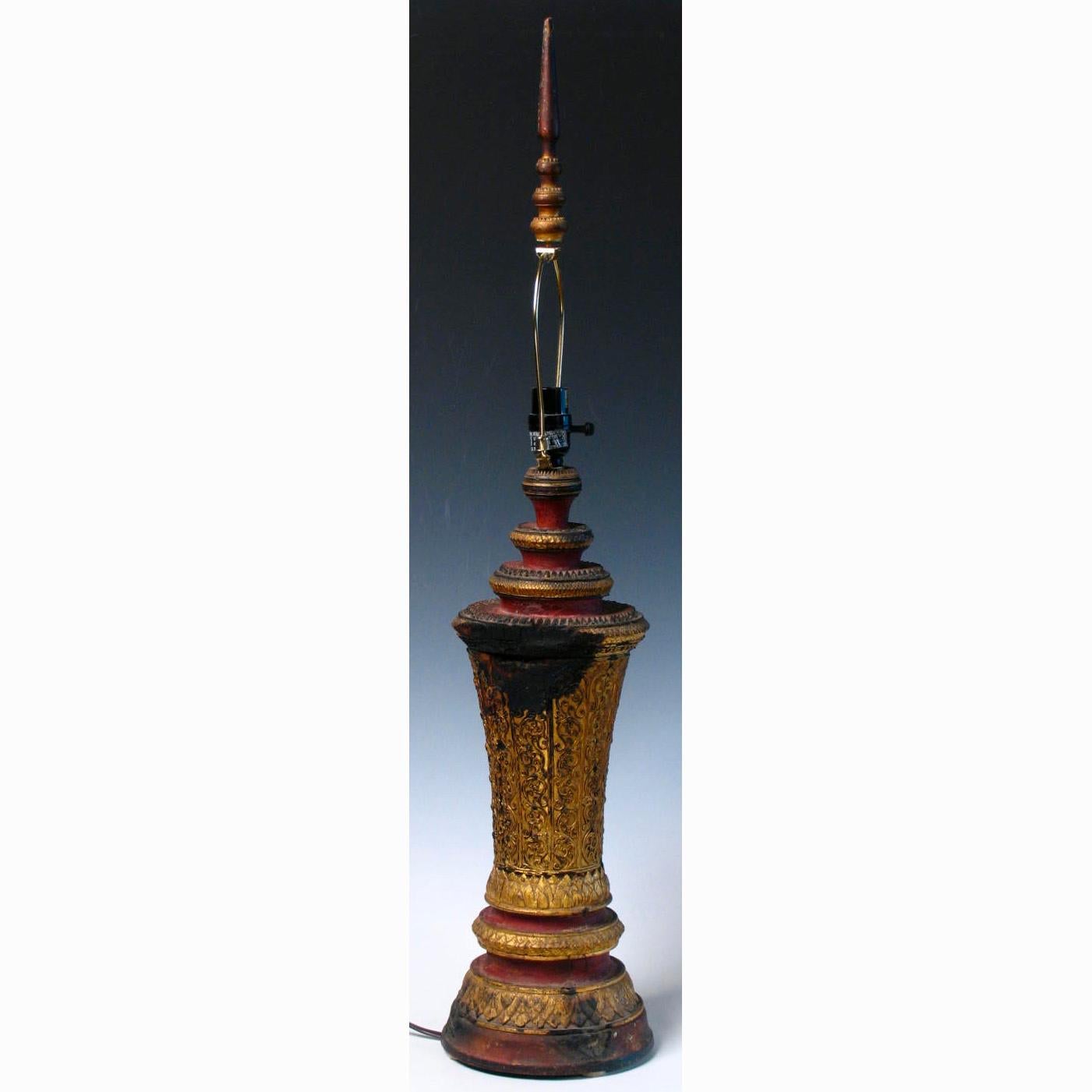 Pair of 19th Century Cambodian Wood Urn Table or Bedside Lamps For Sale 9