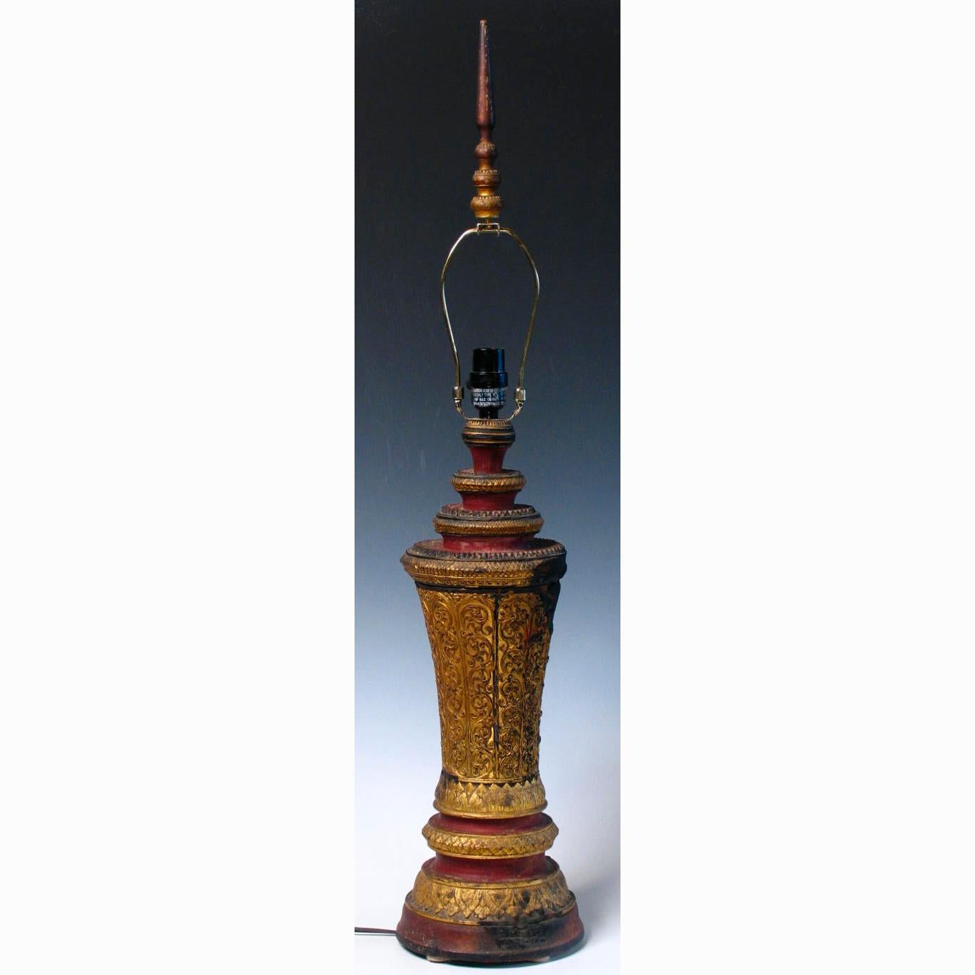 Pair of 19th Century Cambodian Wood Urn Table or Bedside Lamps For Sale 10