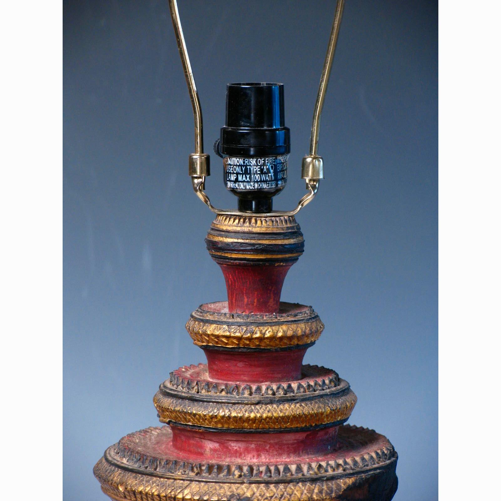 Pair of 19th Century Cambodian Wood Urn Table or Bedside Lamps For Sale 11