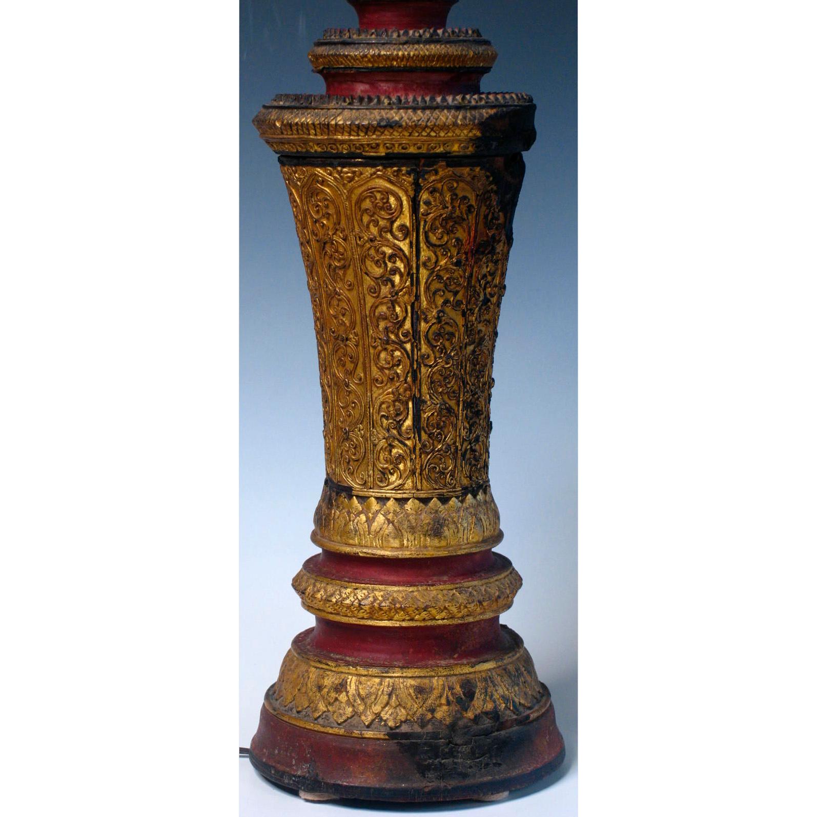 Pair of 19th Century Cambodian Wood Urn Table or Bedside Lamps For Sale 12