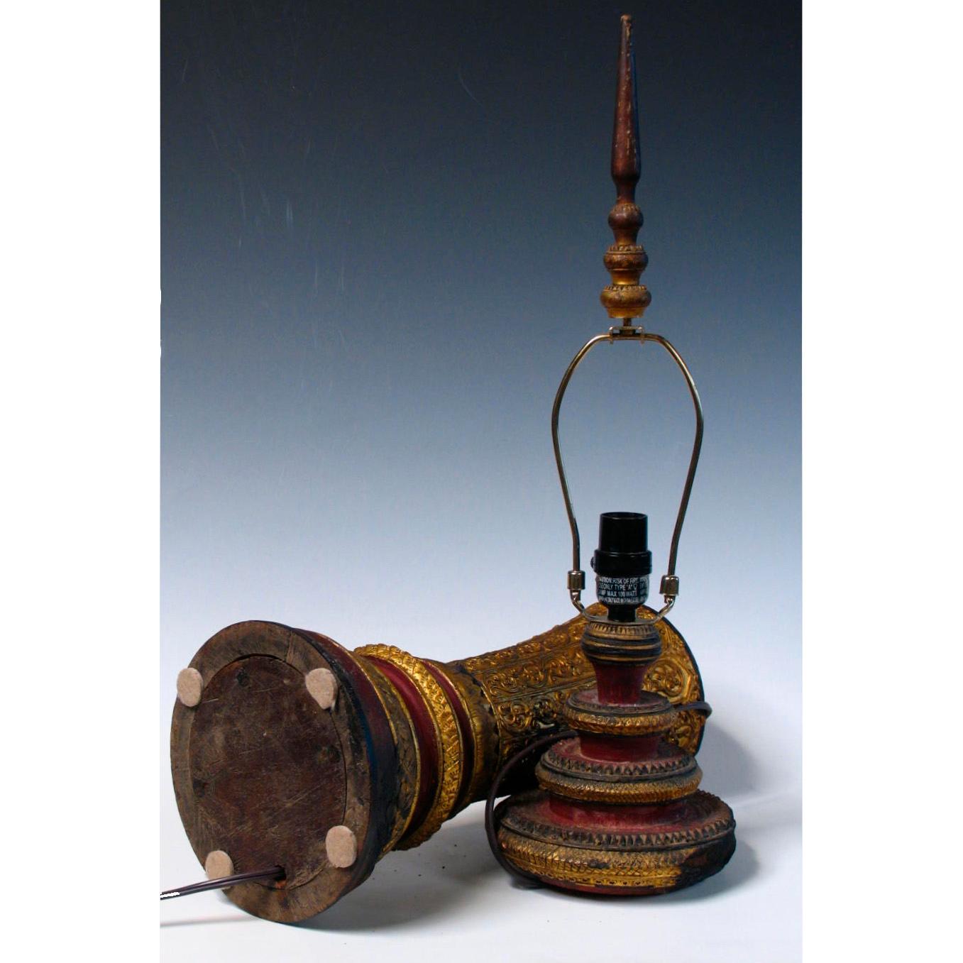 Pair of 19th Century Cambodian Wood Urn Table or Bedside Lamps For Sale 13