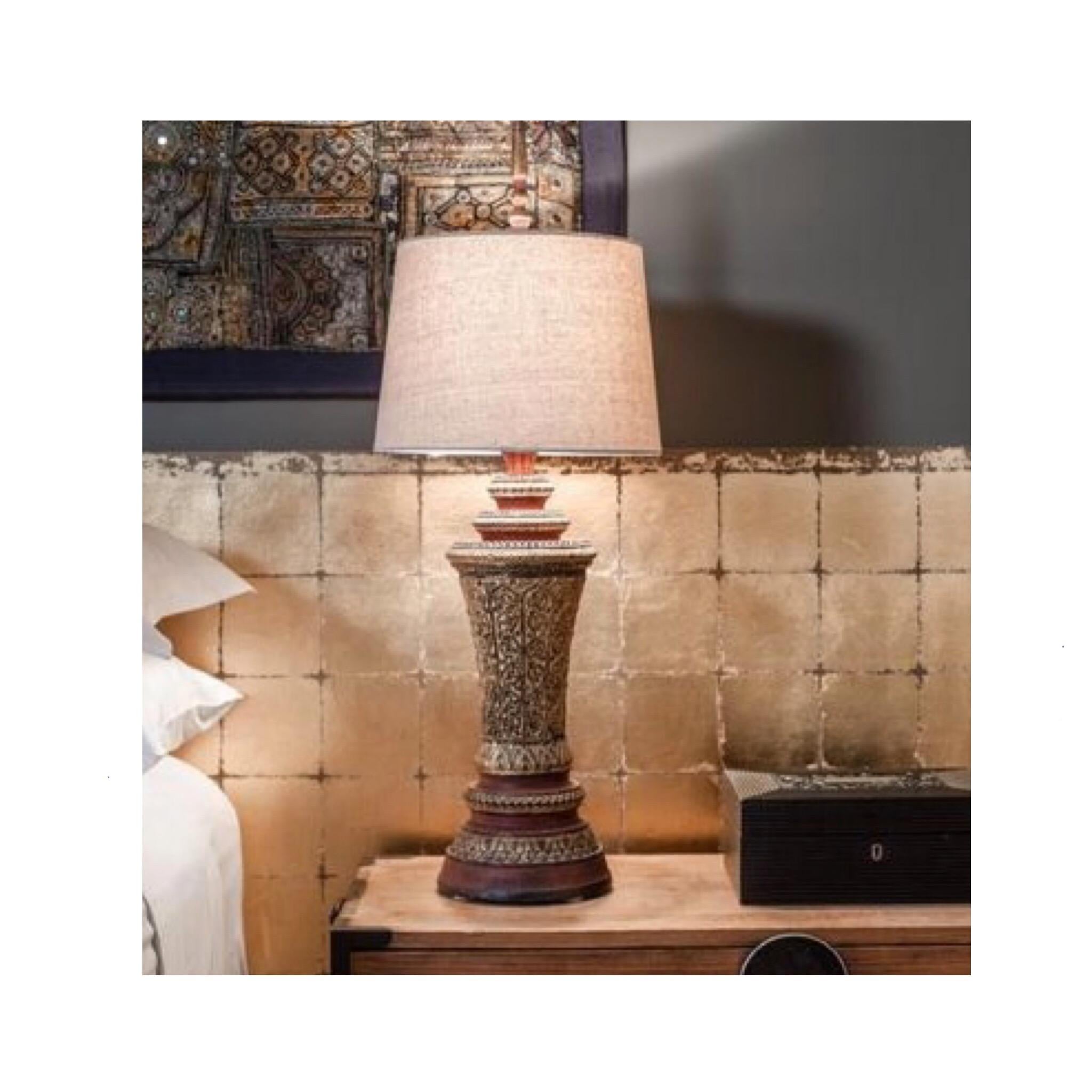 Pair of 19th Century Cambodian Wood Urn Table or Bedside Lamps For Sale 14