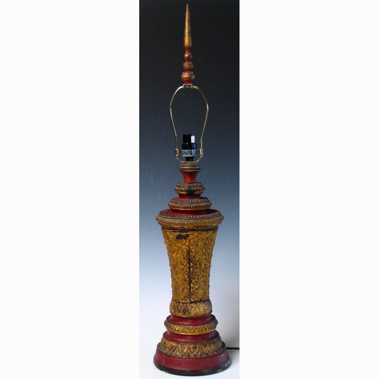 Pair of 19th Century Cambodian Wood Urn Table or Bedside Lamps For Sale 1