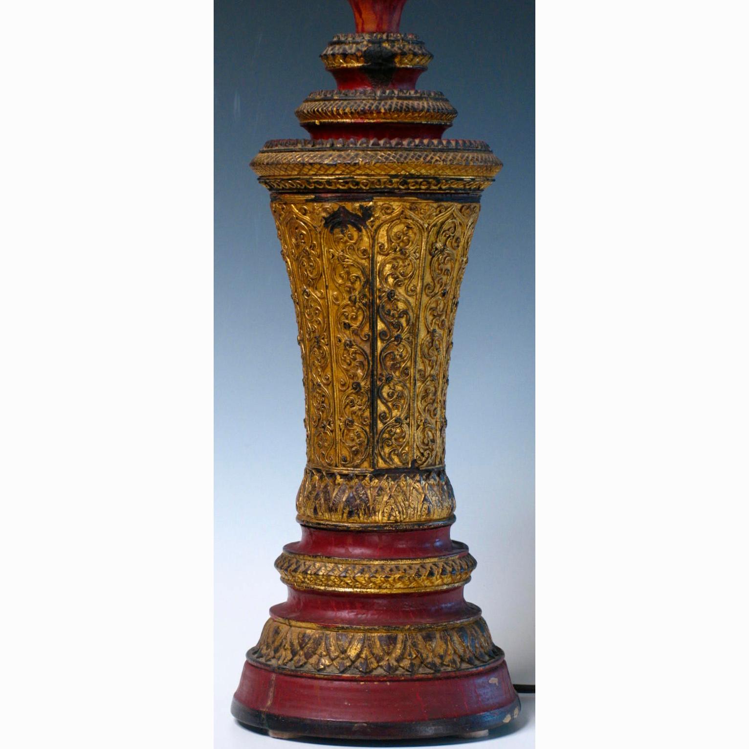 Pair of 19th Century Cambodian Wood Urn Table or Bedside Lamps For Sale 2