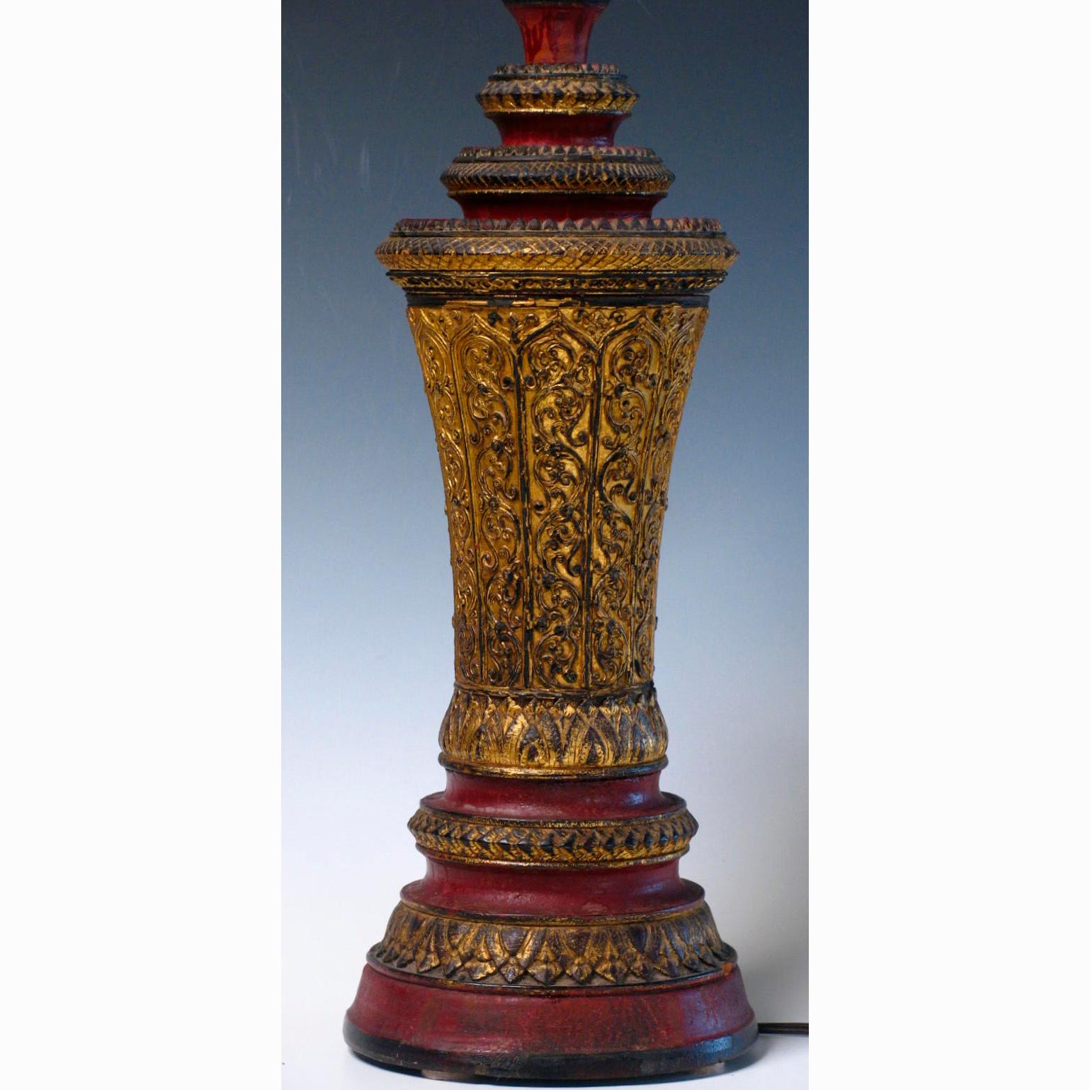 Pair of 19th Century Cambodian Wood Urn Table or Bedside Lamps For Sale 3
