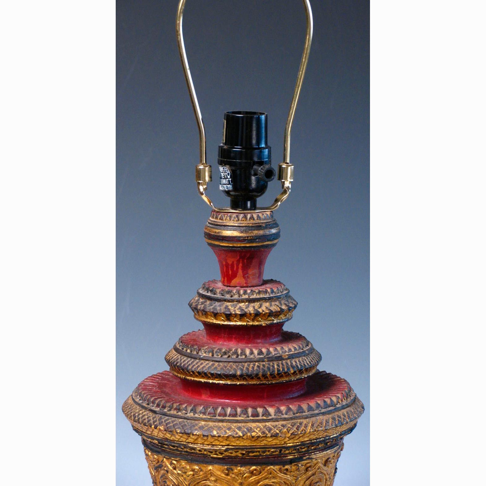 Pair of 19th Century Cambodian Wood Urn Table or Bedside Lamps For Sale 5