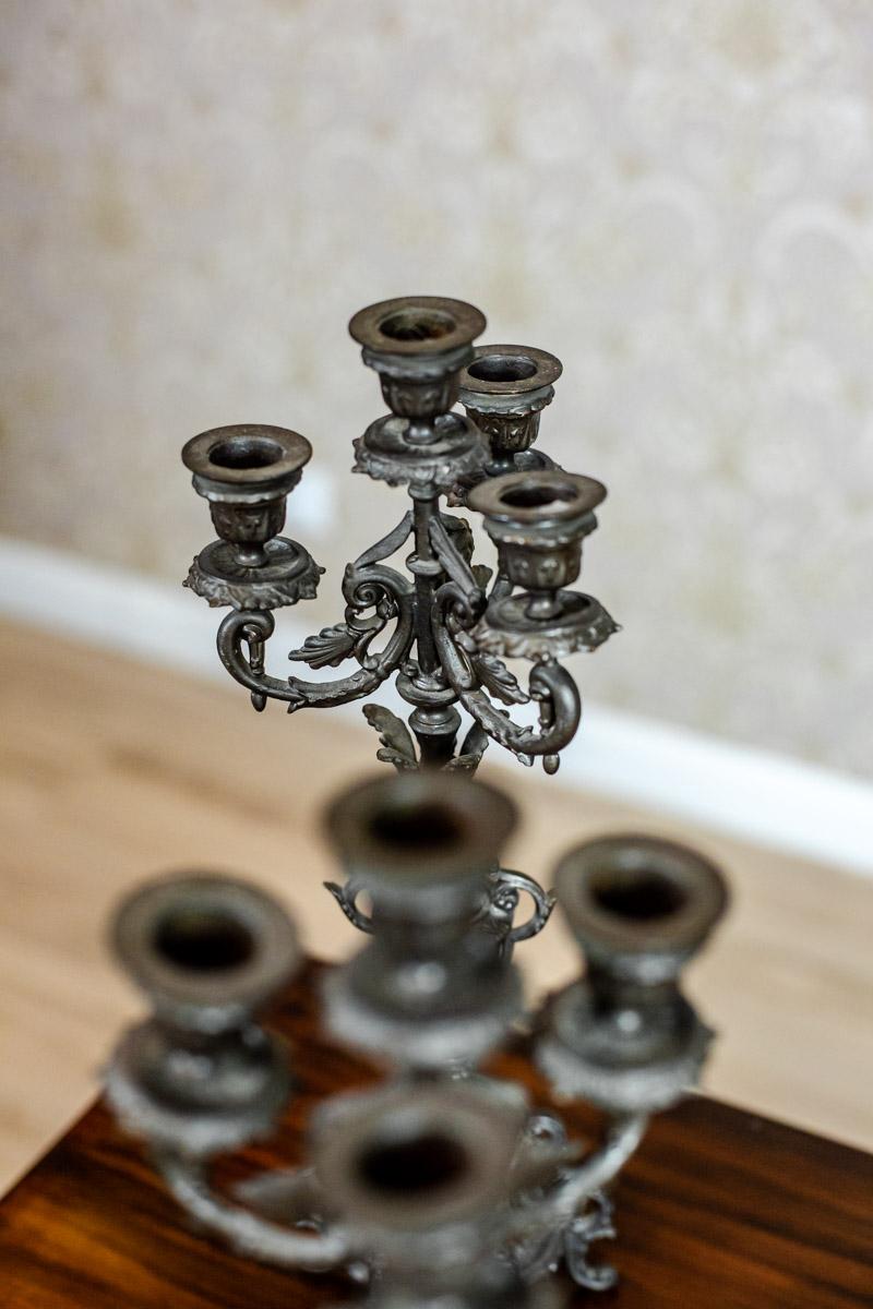 Spelter Pair of 19th-Century Four-Armed Candelabras For Sale
