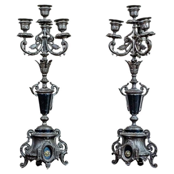 Pair of 19th-Century Four-Armed Candelabras For Sale