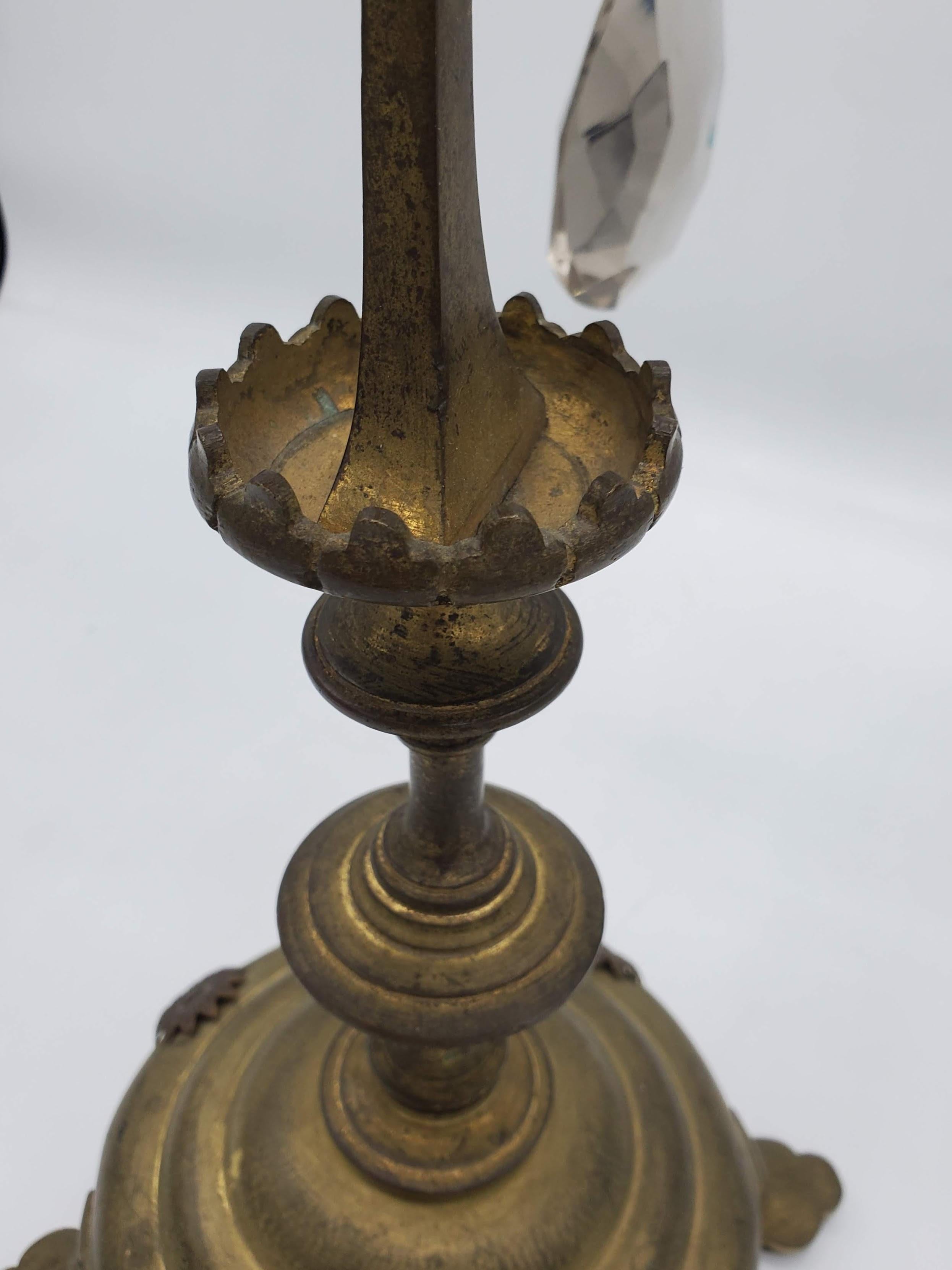 Pair of 19th Century Candelabras with Gilt Metal and Multi-color Crystal Drops 7
