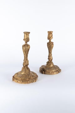 Pair of 19th century candle holders Napoleon III in gilt bronze